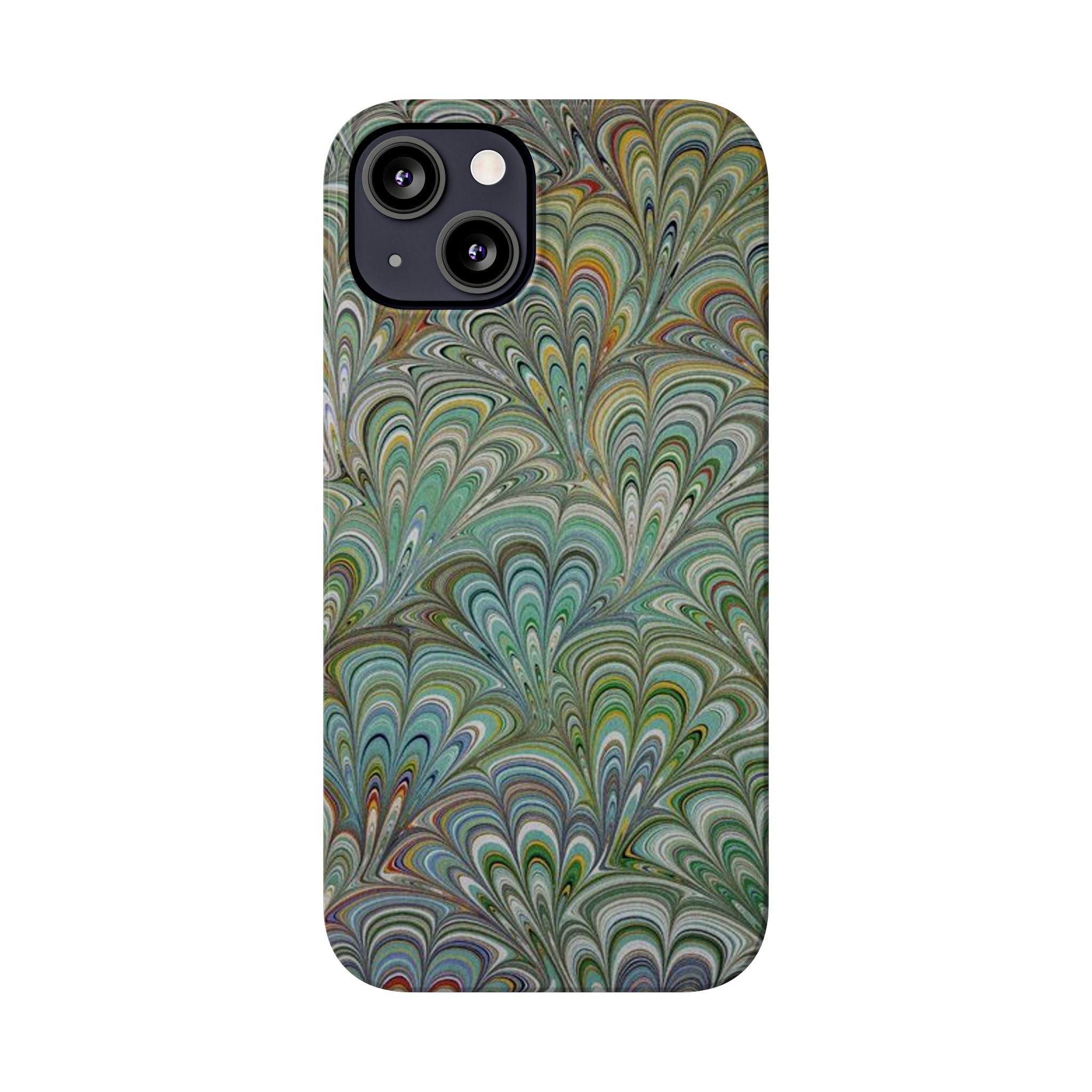 Deep Green Peacock Italian Marbled Design, Italy Feather Phone Case
