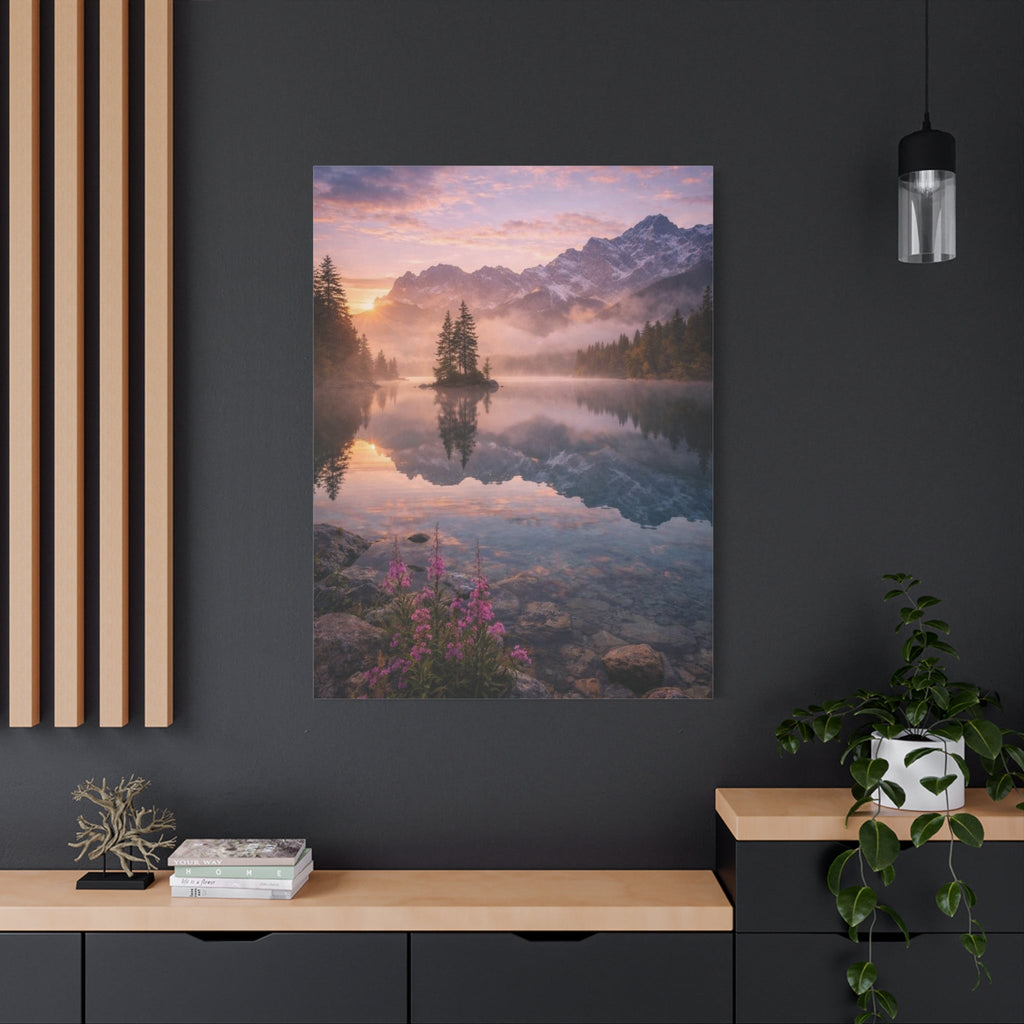 Sunrise Mountain Lake Matte Canvas Print