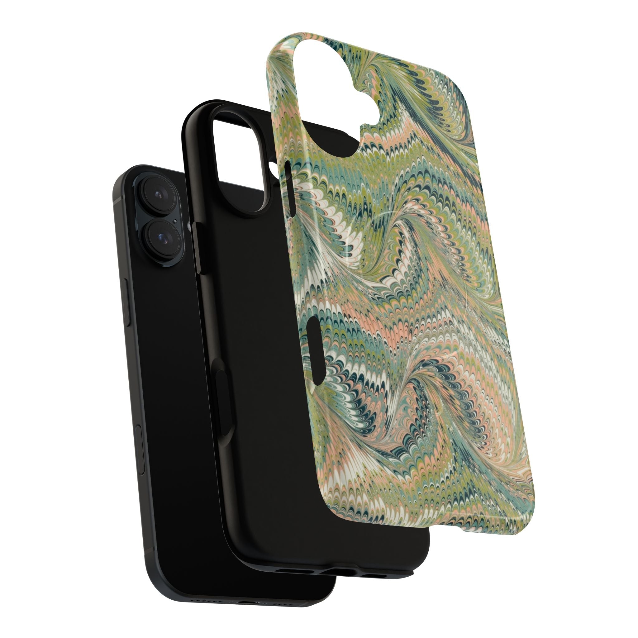 Florentine Marble iPhone Case | Inspired by Florence | Italian Marbled Paper Technique | Artisanal Green Swirl | Dual-Layer Protective Case | Matte or Glossy