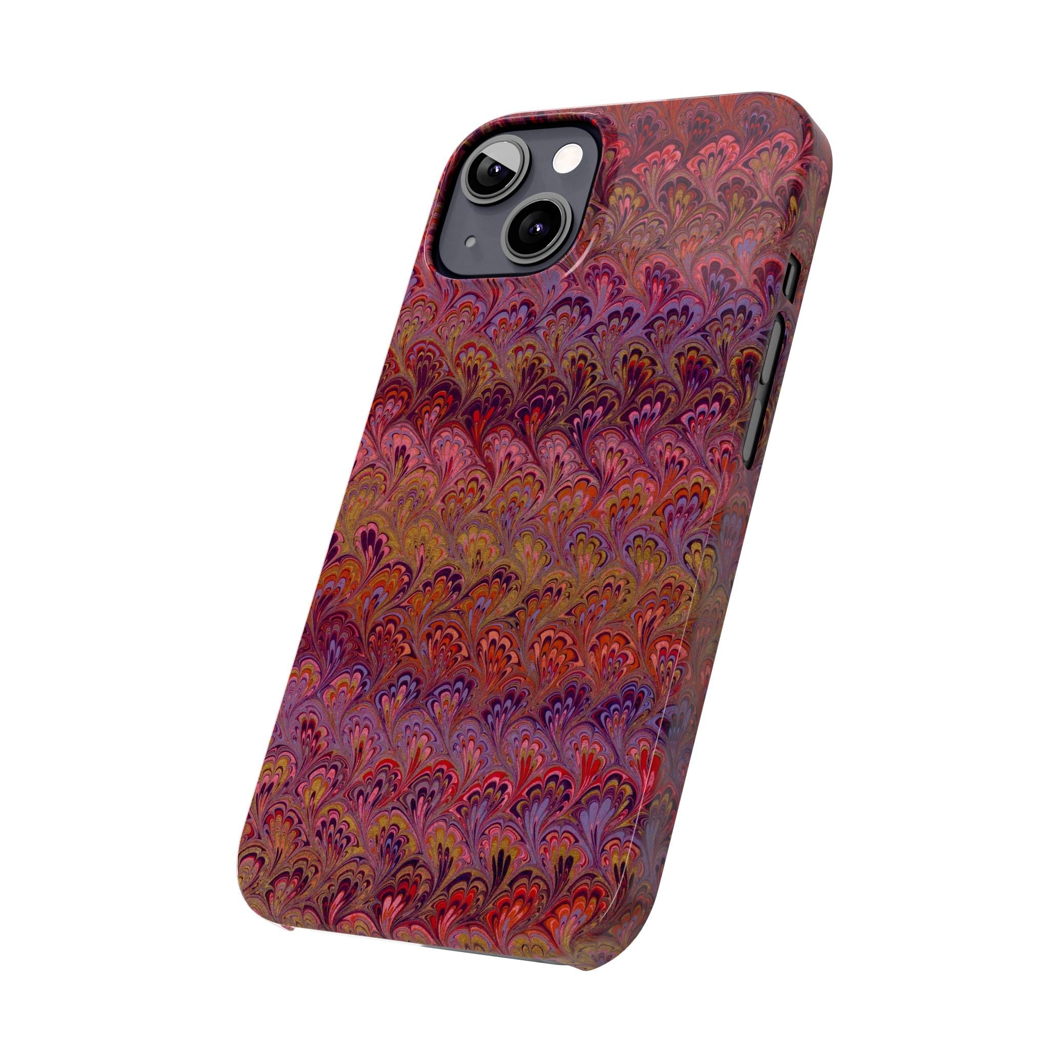 Reds, Lavenders, Marbled VIntage Design, Italian Feather Phone Case, Slim Phone Cases, IPHONE16 and all sizes