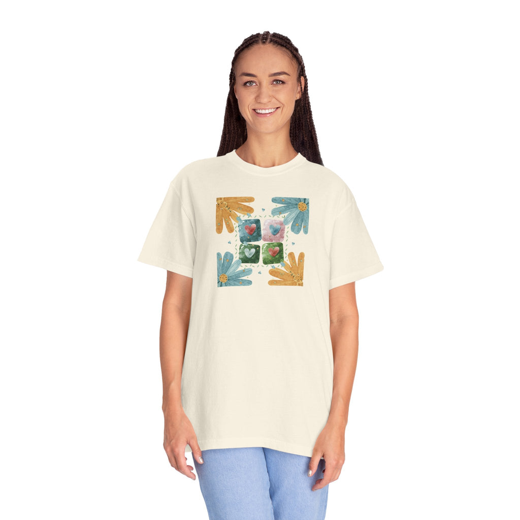 Flowers and Hearts Tee - Garment-Dyed Cotton - DipaliZ