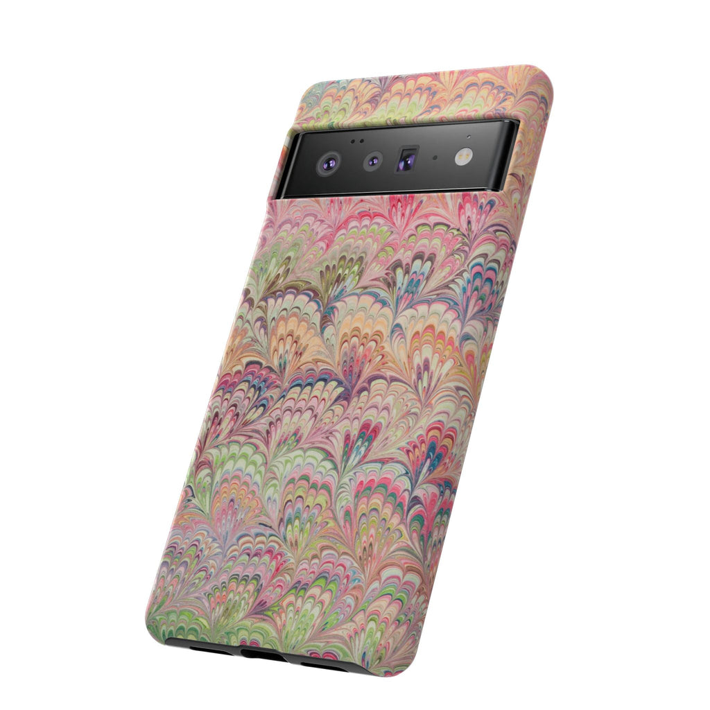 Pastel Pink + Green Feather Marbled Phone Case - Dual Layer Phone Cover