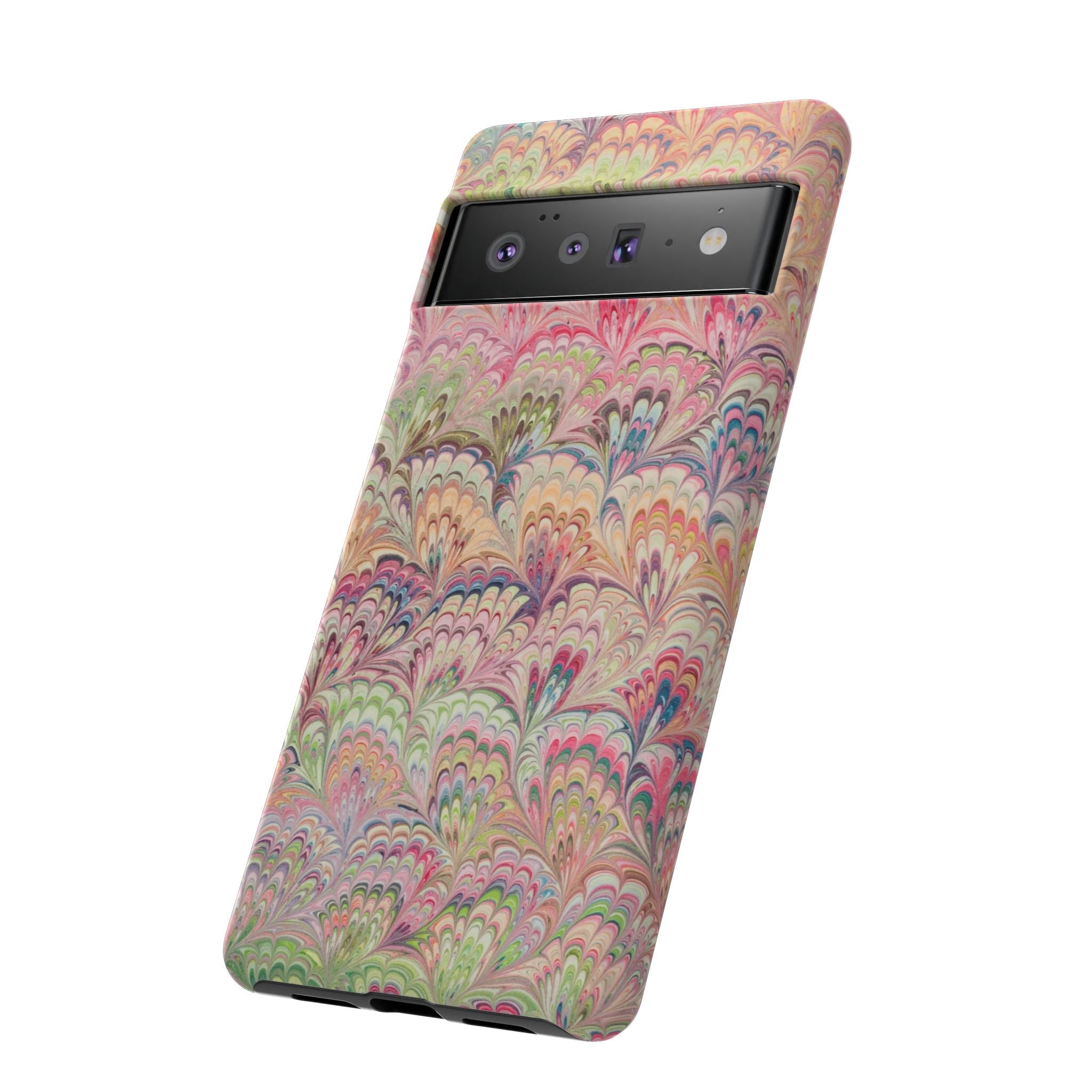 Pastel Pink + Green Feather Marbled Phone Case - Dual Layer Phone Cover