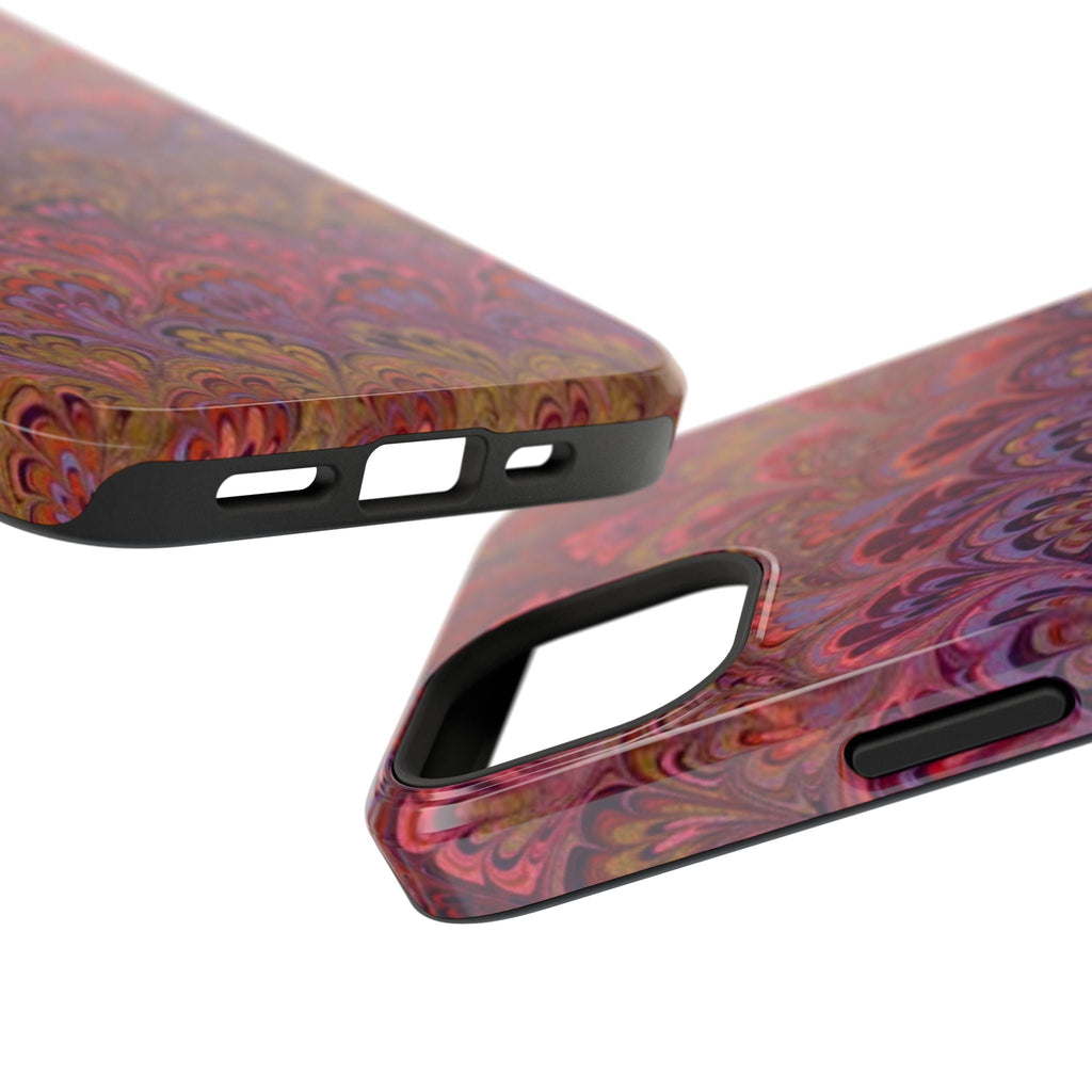 Red, Burgundy, Lavender Italian Peacock Feather Design Phone Case