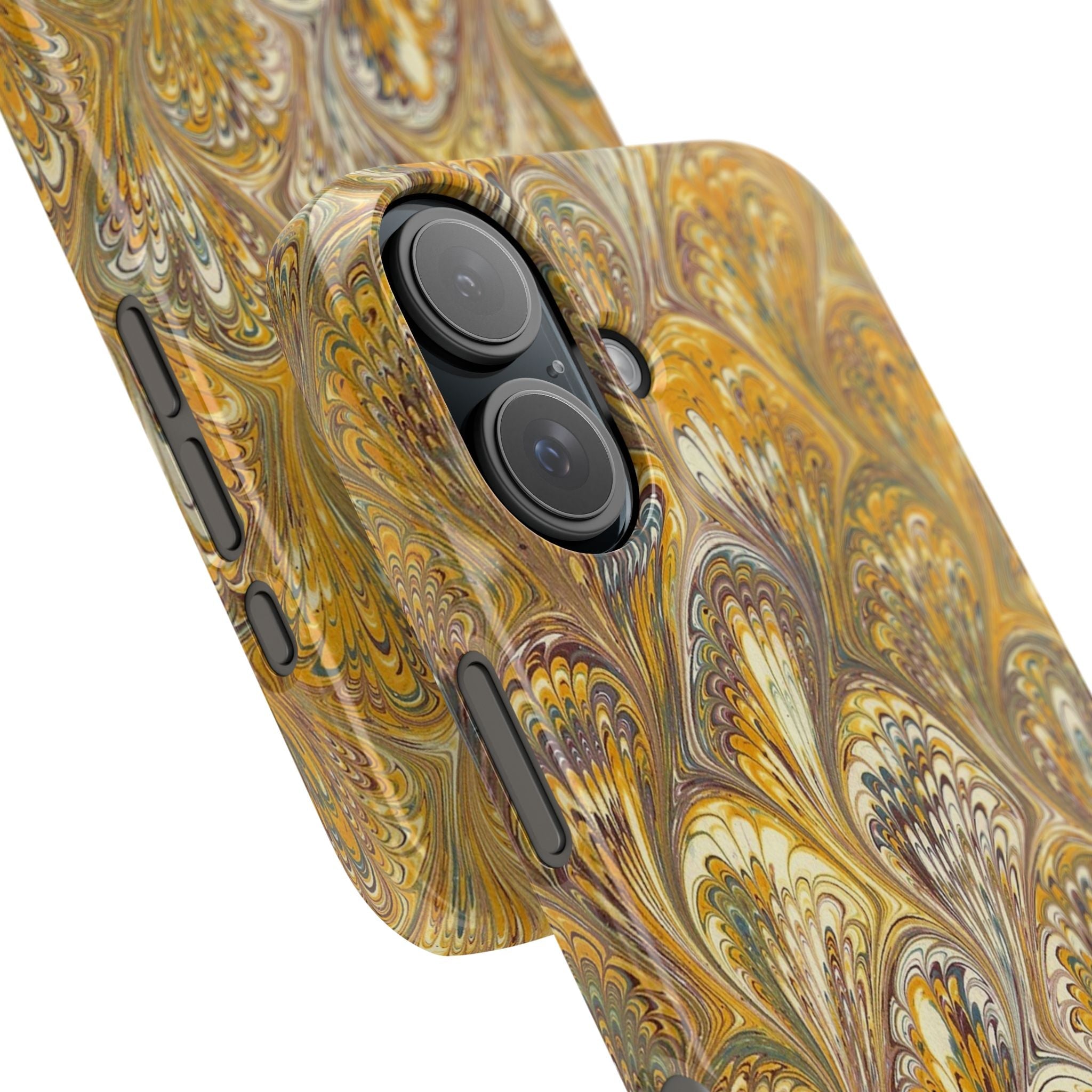 Golden Yelllow Hand-Marbled Florentine Italian Phone Case for iPhone 17 and all sizes