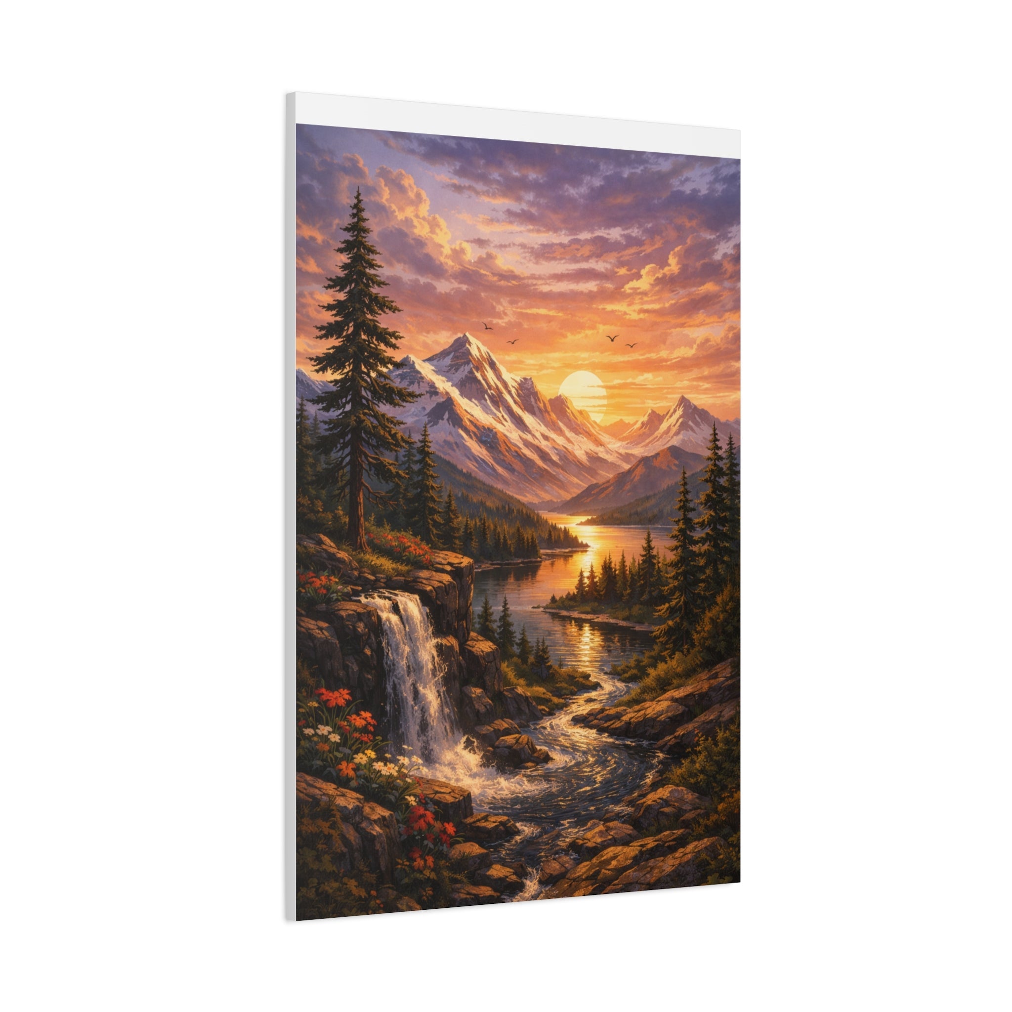 Sunset Mountain Landscape Canvas Print — Stretched Matte Wall Art