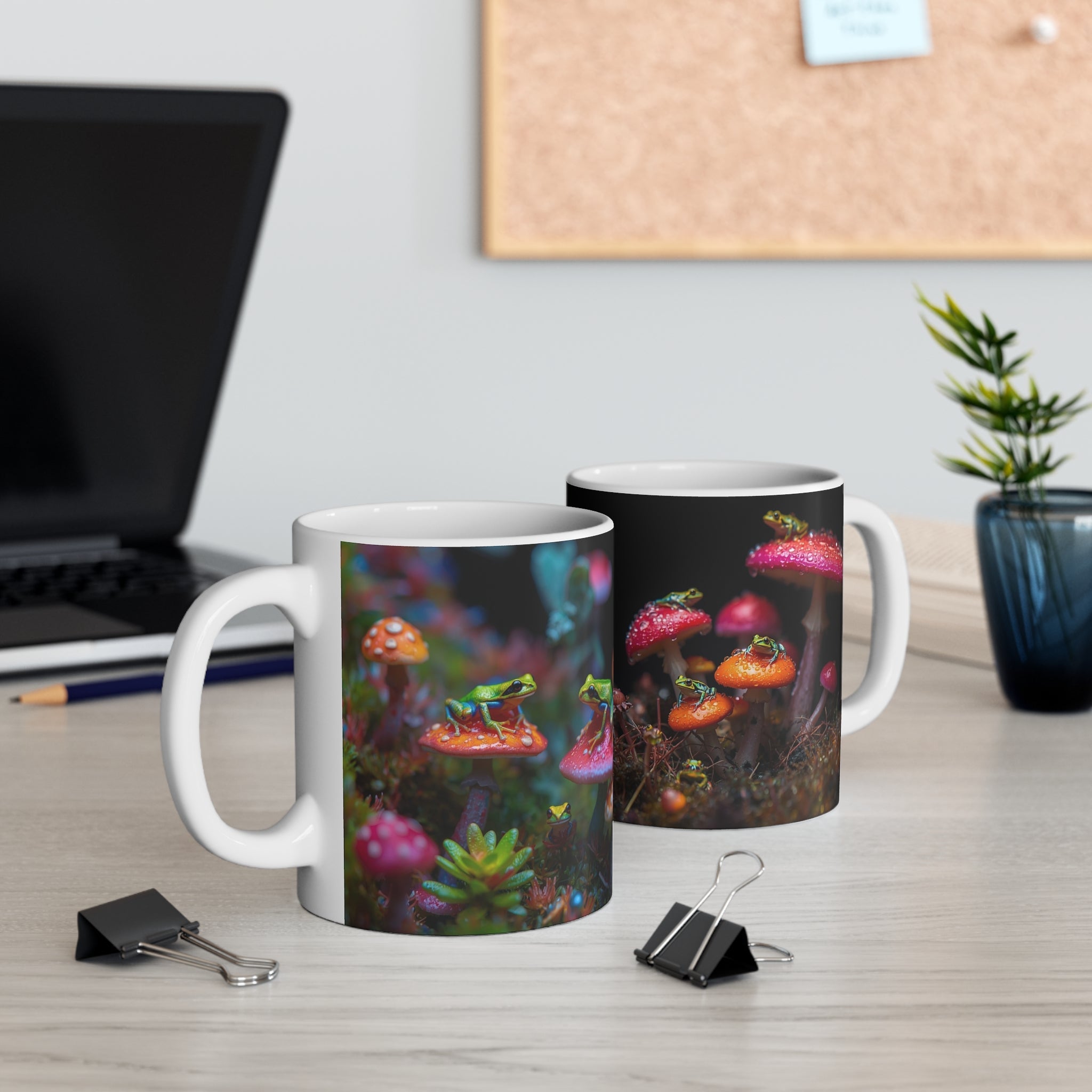 11oz Ceramic Mug — Enchanted Frogs on Mushrooms Coffee Tea Cup