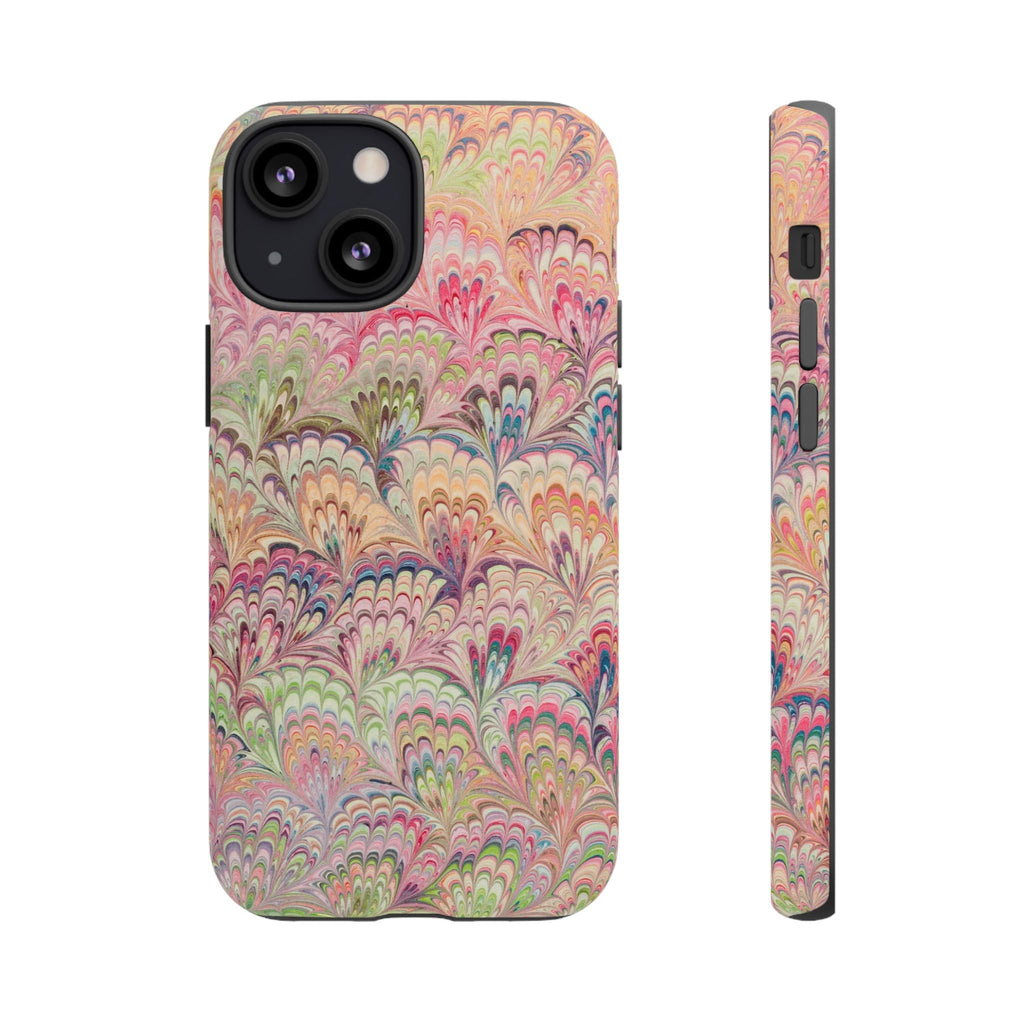 Pastel Pink + Green Feather Marbled Phone Case - Dual Layer Phone Cover