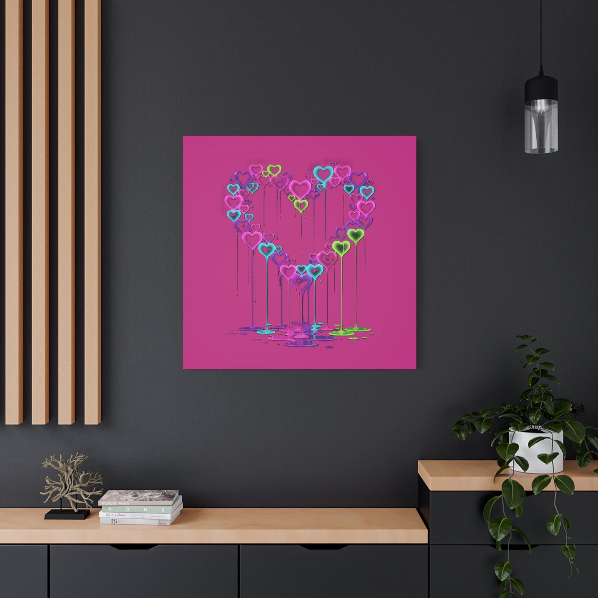 Dripping Neon Heart Canvas Art Valentines Decoration