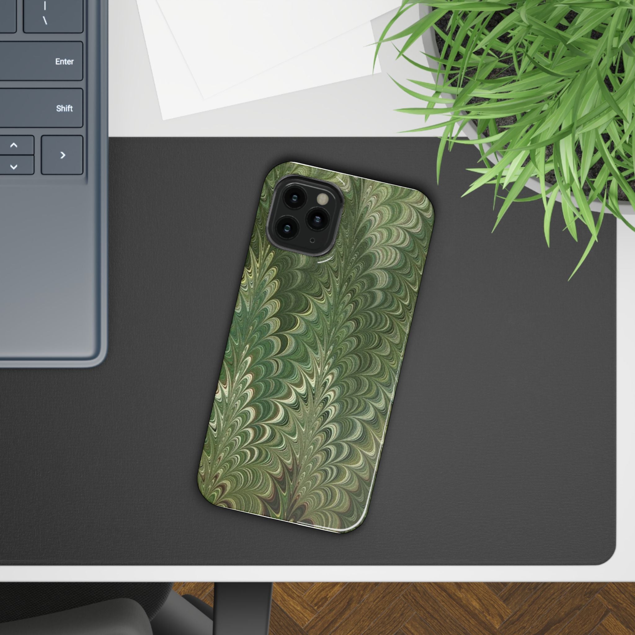Deep Green Cheveron Marbled Phone Case - Single Layer Slim Case