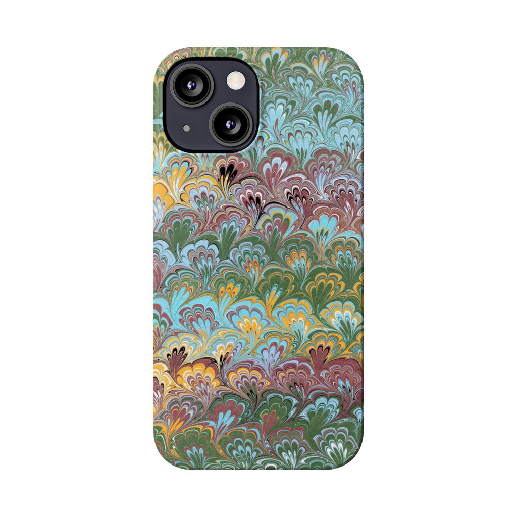 Phone Case with Design from Italy - Marbled "Peacock" Design, Green, Blue, Multi-Color Slim Phone Cases