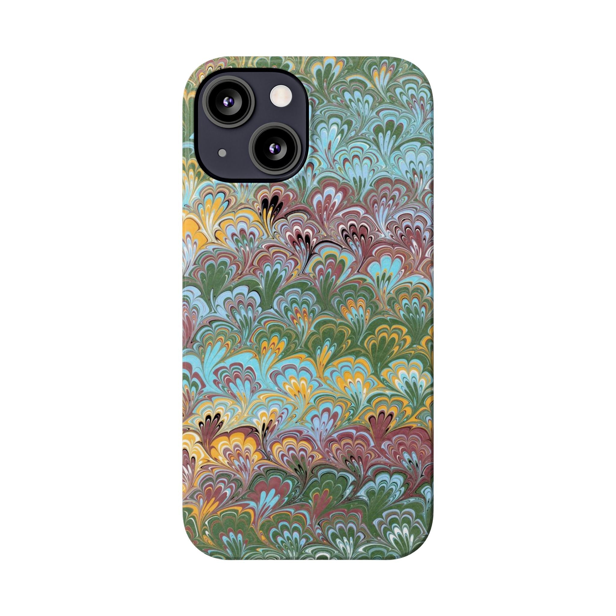Phone Case with Design from Italy - Marbled "Peacock" Design, Green, Blue, Multi-Color Slim Phone Cases