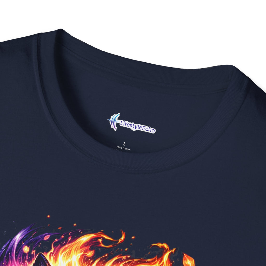 Cosmic Fire Wolf T-Shirt — Vibrant Mystic Wolf Graphic Tee