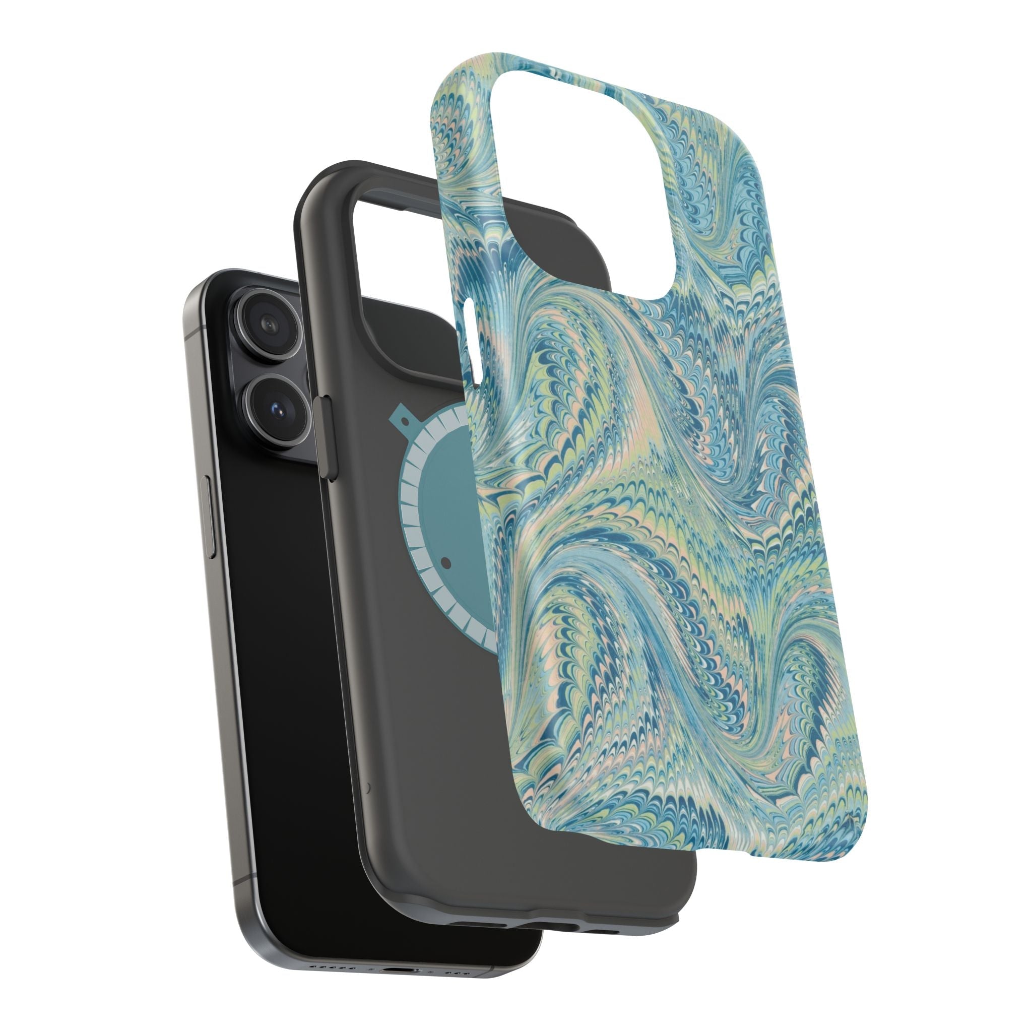 Aqua + Green Marble Phone Case - Impact-Resistant MAG SAFE - Dual Cover Design