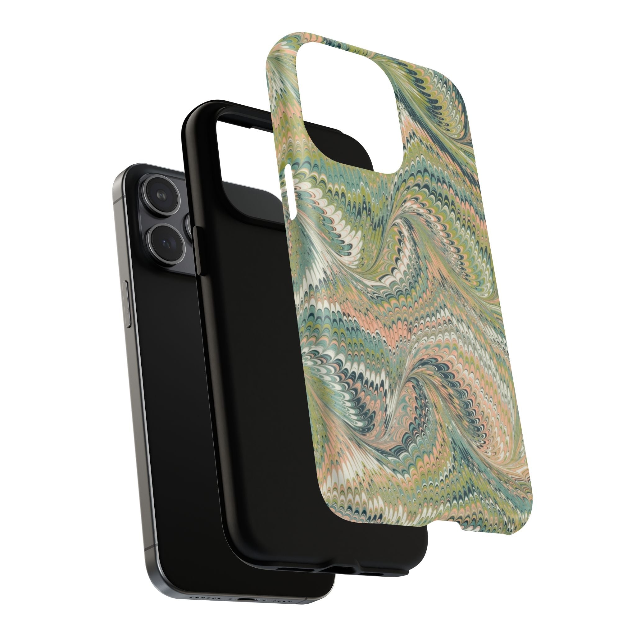 Florentine Marble iPhone Case | Inspired by Florence | Italian Marbled Paper Technique | Artisanal Green Swirl | Dual-Layer Protective Case | Matte or Glossy