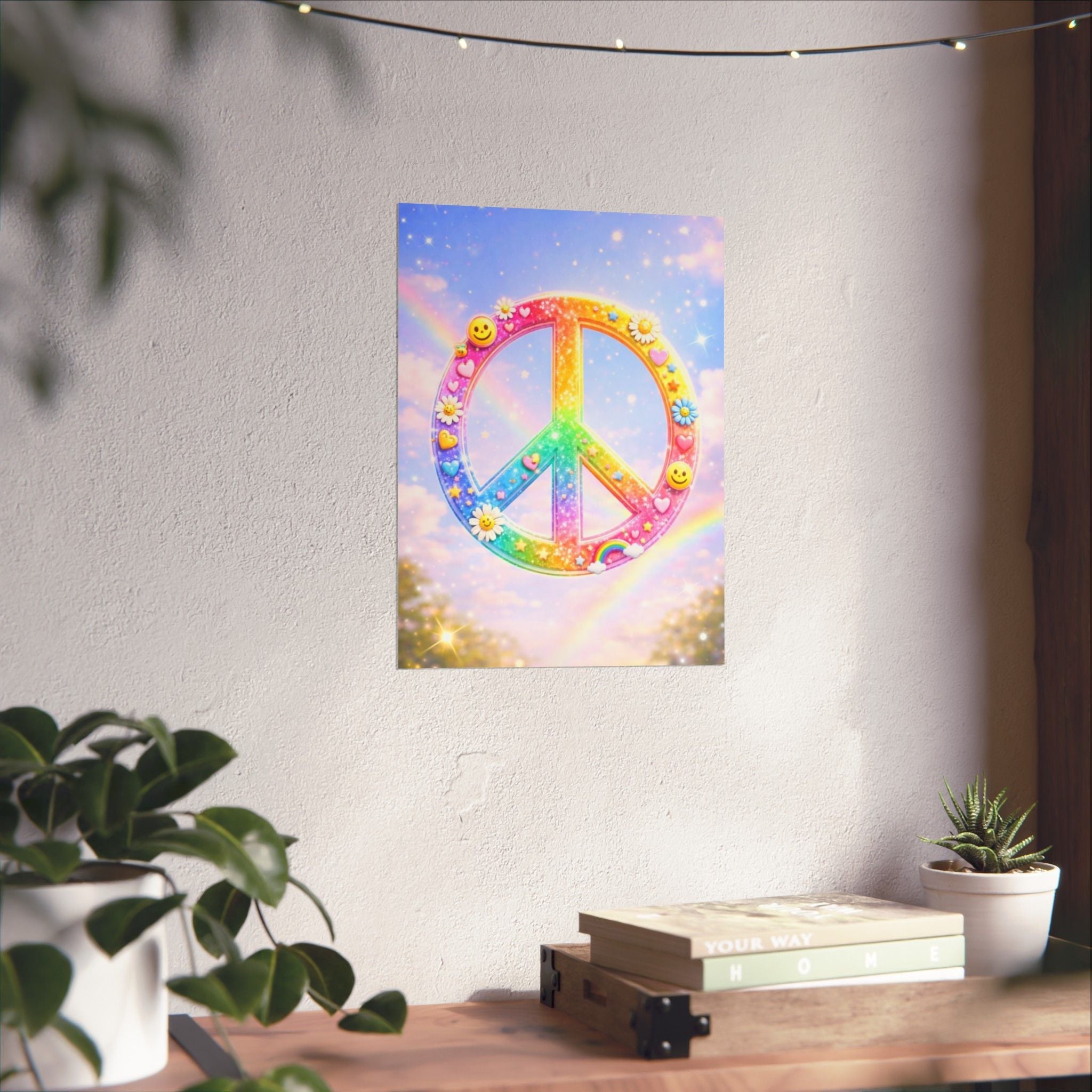 Rainbow Peace Sign Matte Poster — Retro 90s Inspired Psychedelic Wall Art