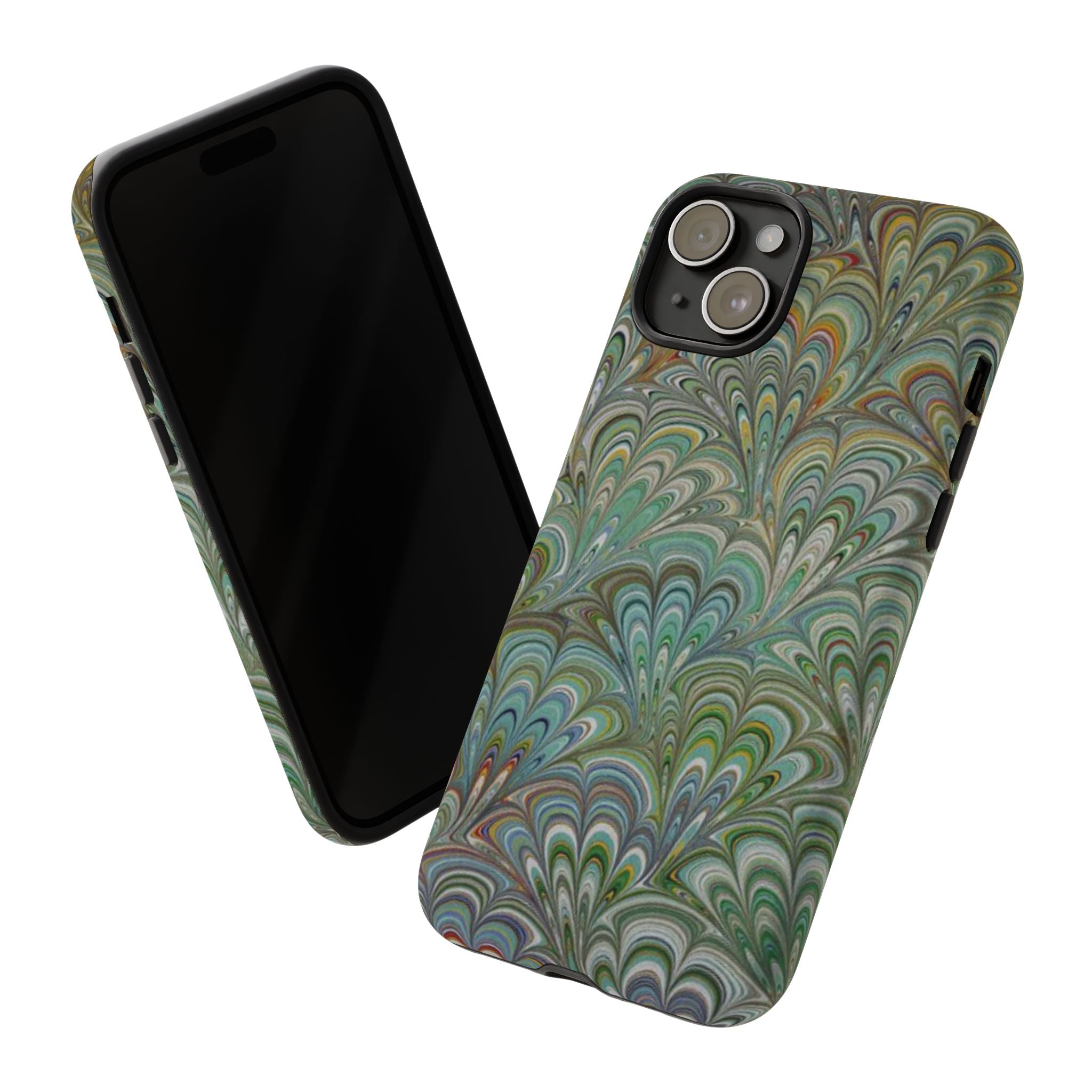 Green Marbled Peacock Durable Phone Case - Matte or Glossy