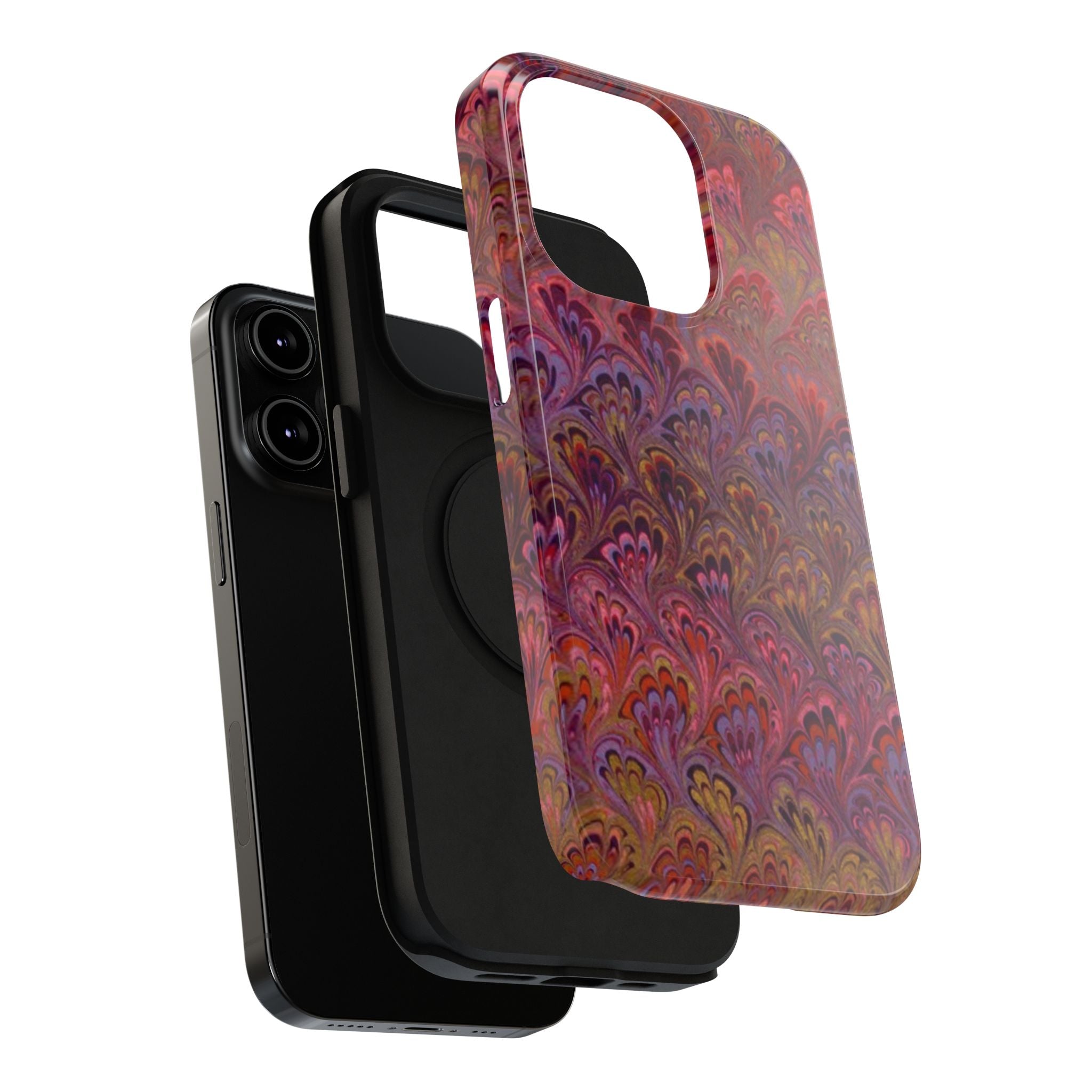 Red, Burgundy, Lavender Italian Peacock Feather Design Phone Case
