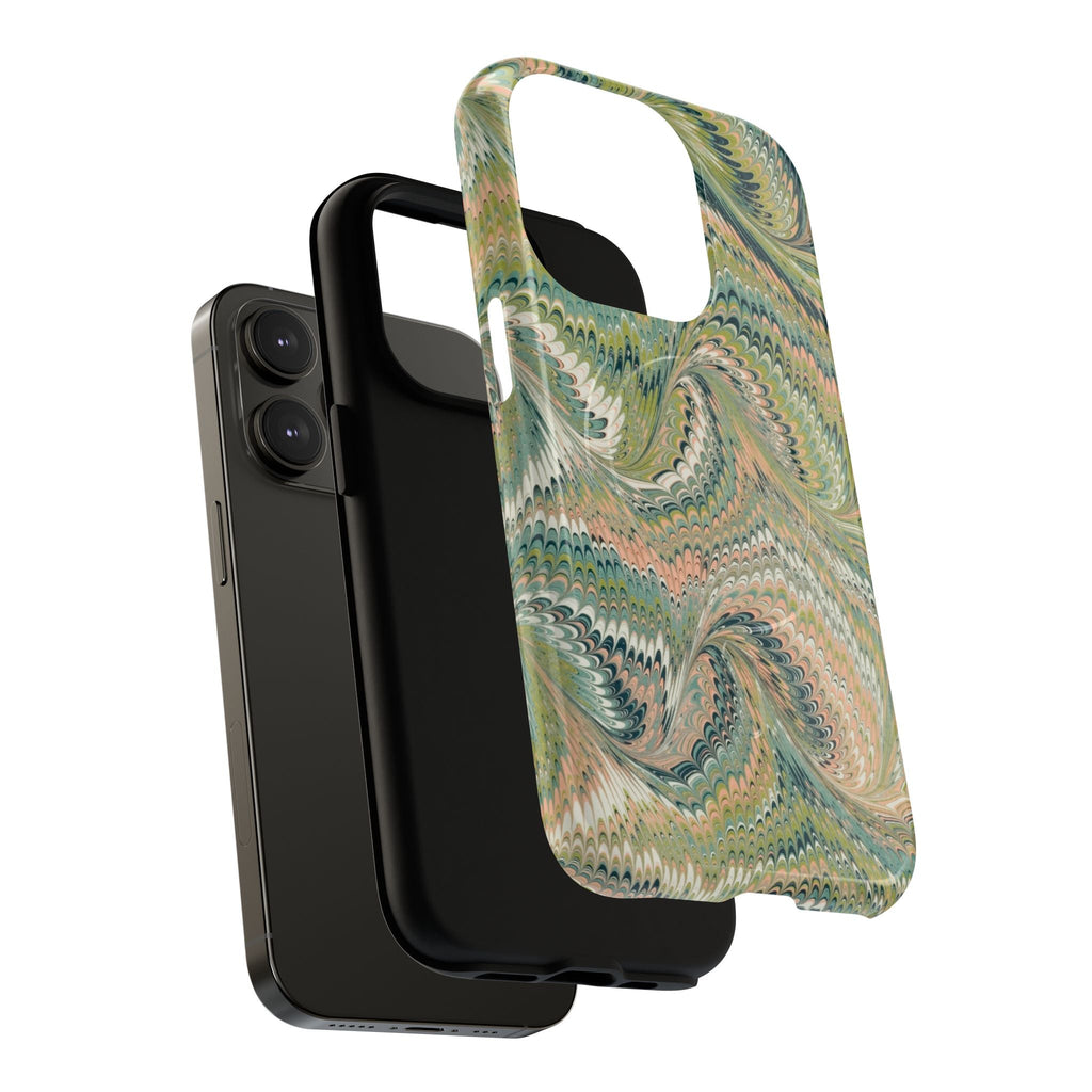 Florentine Marble iPhone Case | Inspired by Florence | Italian Marbled Paper Technique | Artisanal Green Swirl | Dual-Layer Protective Case | Matte or Glossy