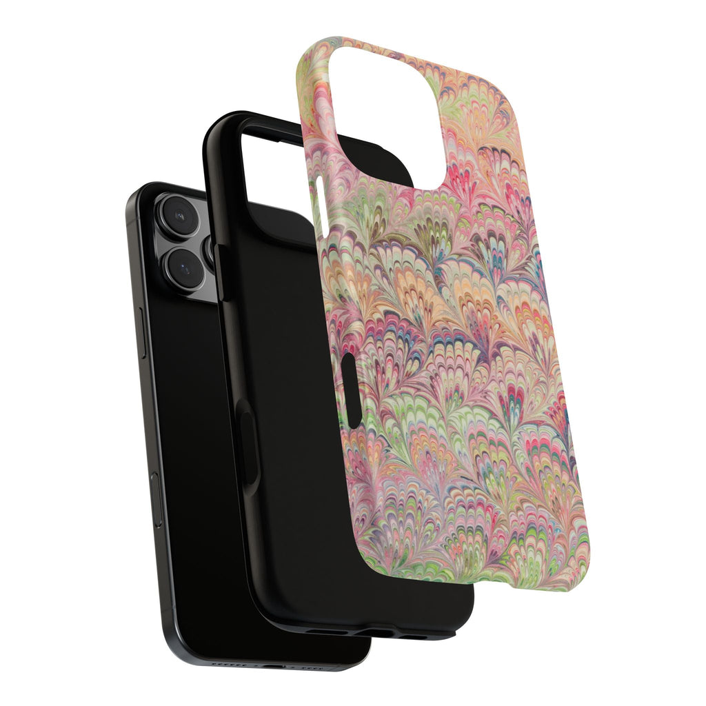 Pastel Pink + Green Feather Marbled Phone Case - Dual Layer Phone Cover