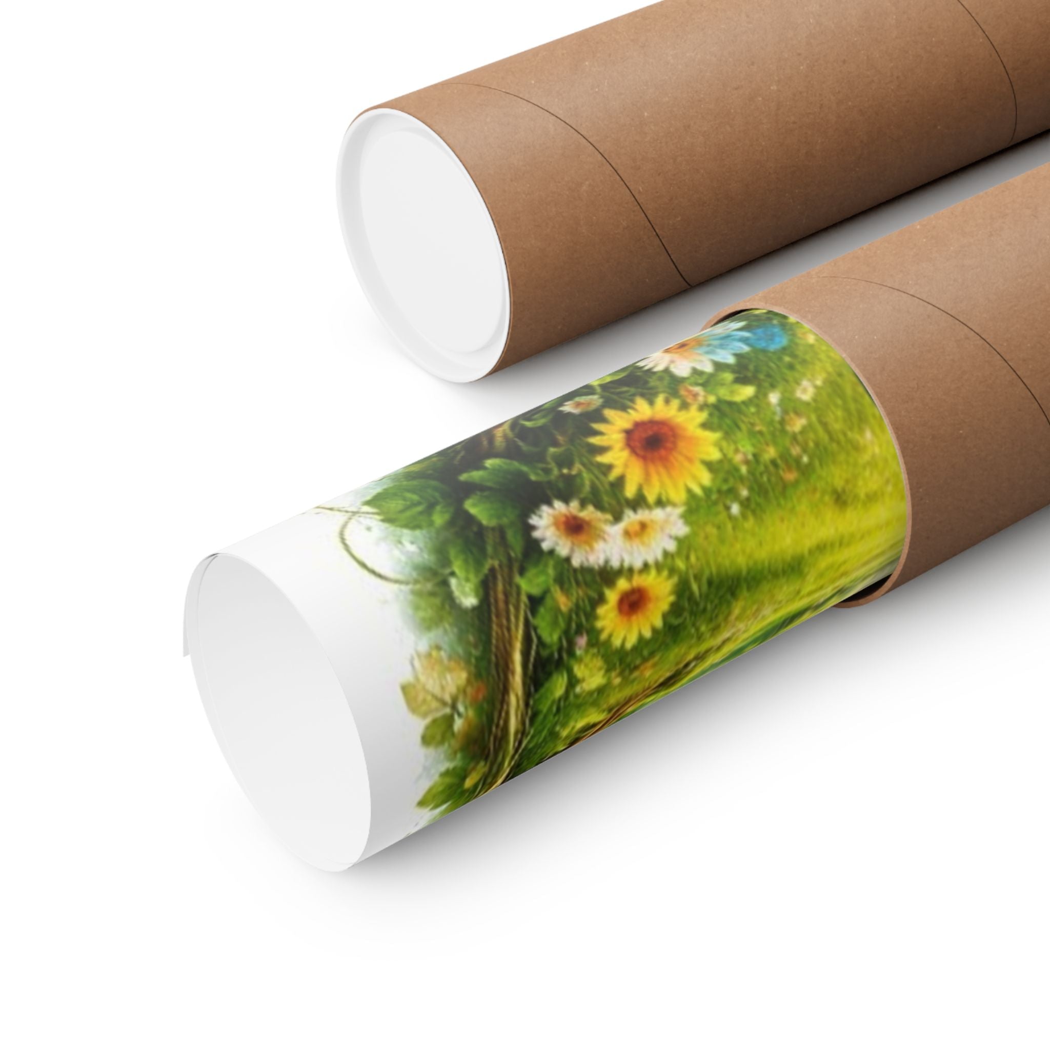 Yin Yang Nature Poster — Scenic Waterfall & Meadow Matte Vertical Print