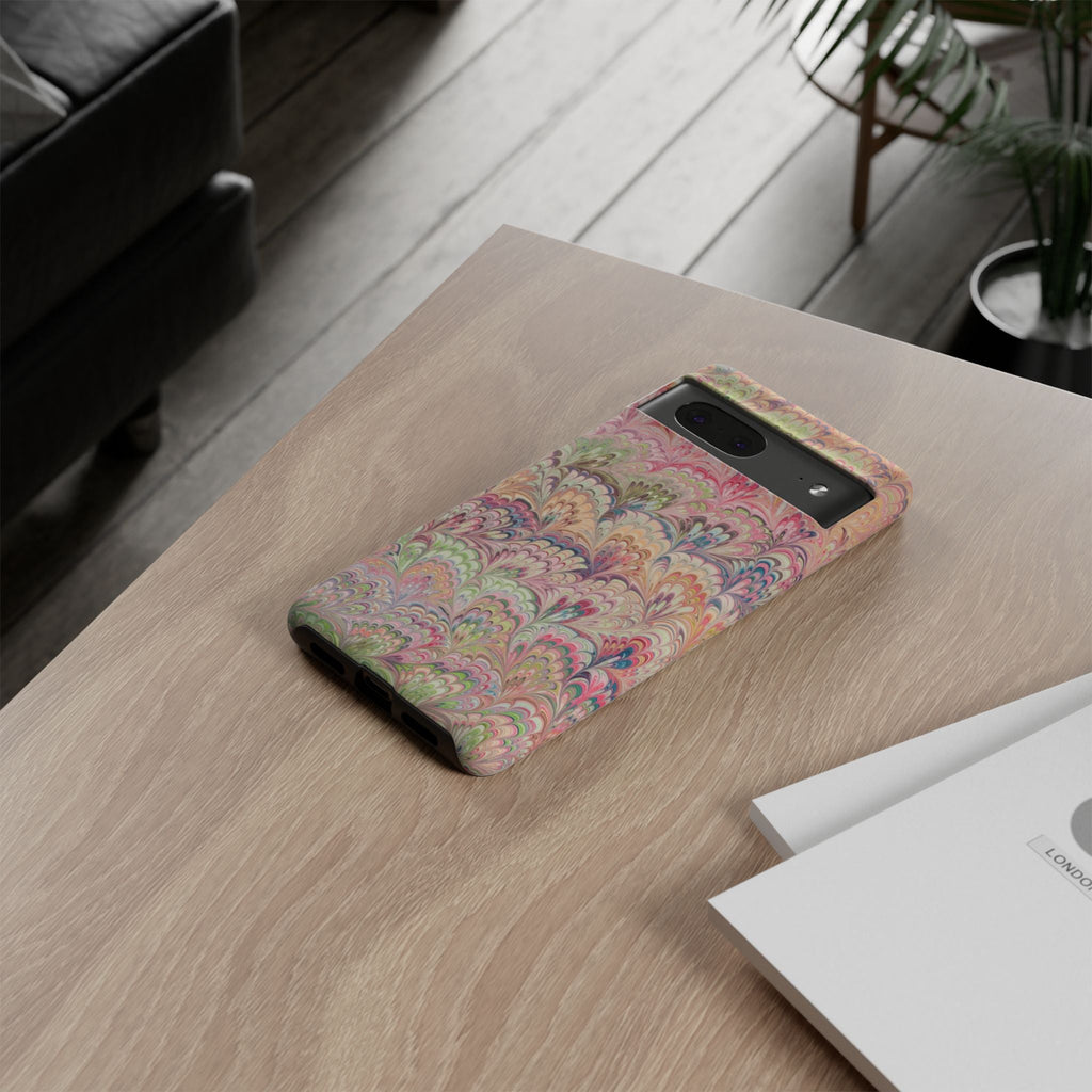Pastel Pink + Green Feather Marbled Phone Case - Dual Layer Phone Cover