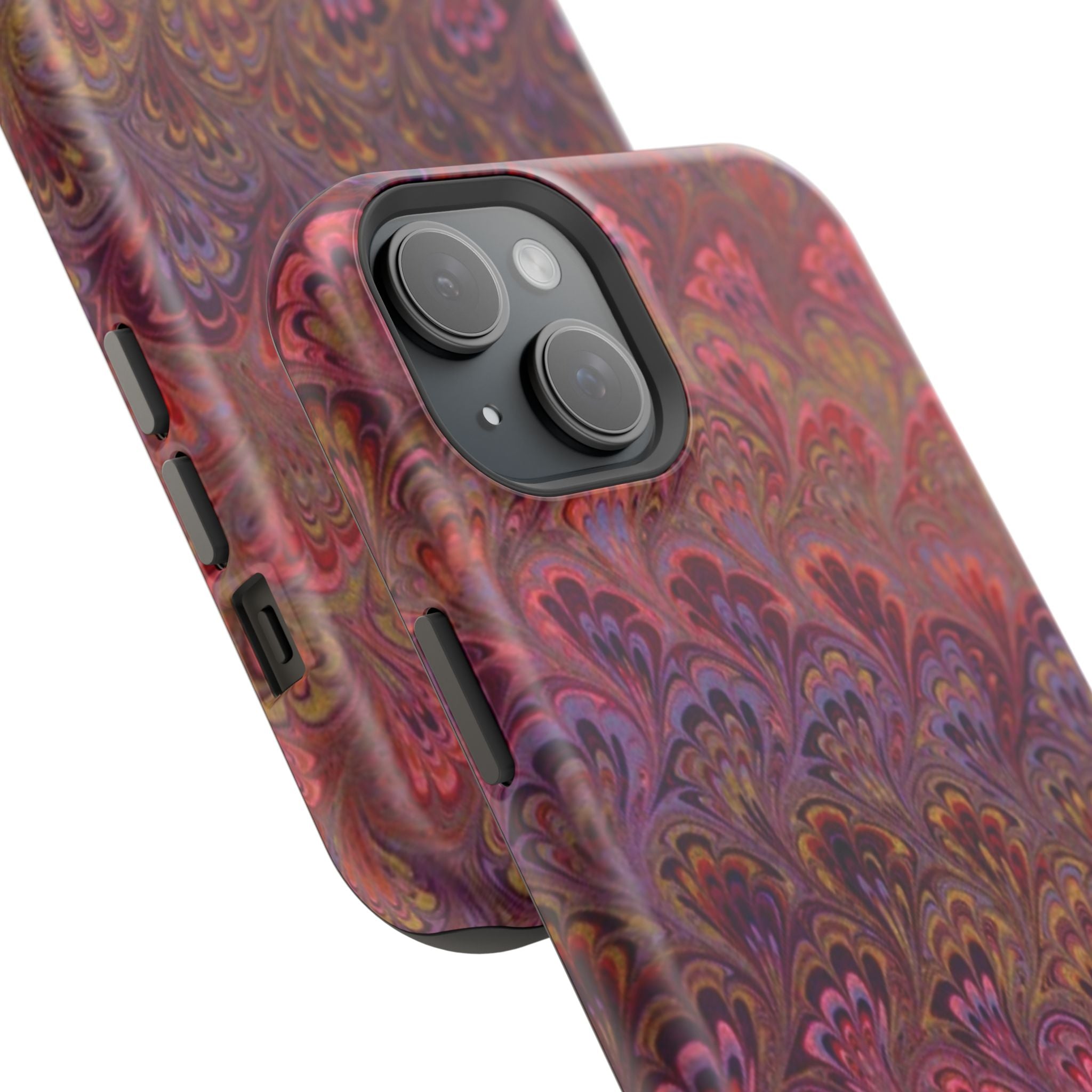 Red, Burgundy, Lavender Italian Peacock Feather Design Phone Case