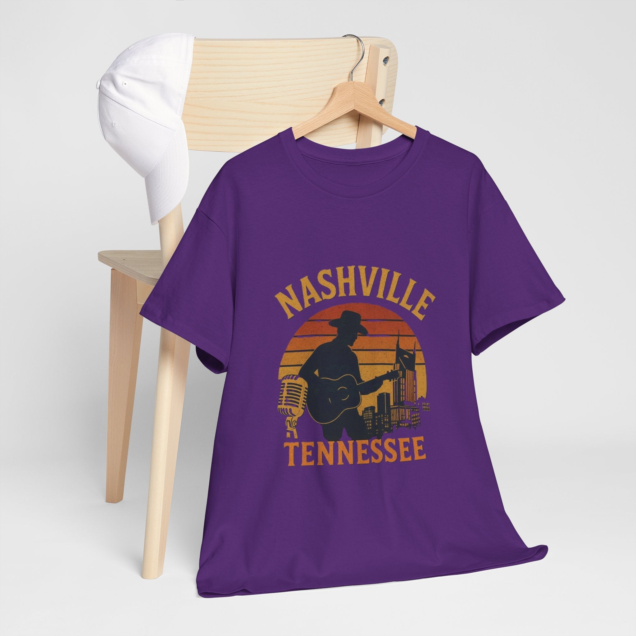 Nashville Tennessee Guitar Silhouette Tee — Retro Sunset Country Music T-Shirt