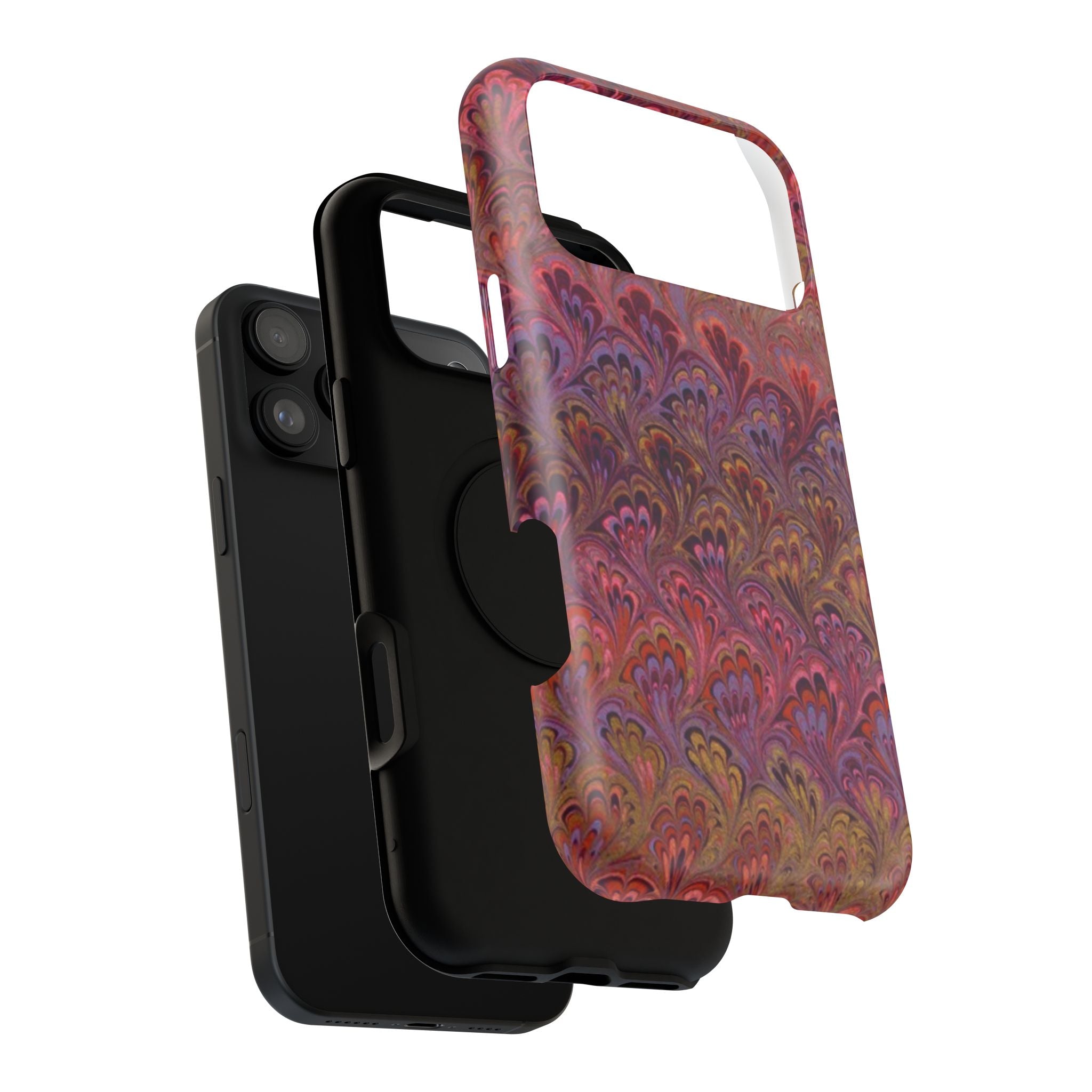 Red, Burgundy, Lavender Italian Peacock Feather Design Phone Case