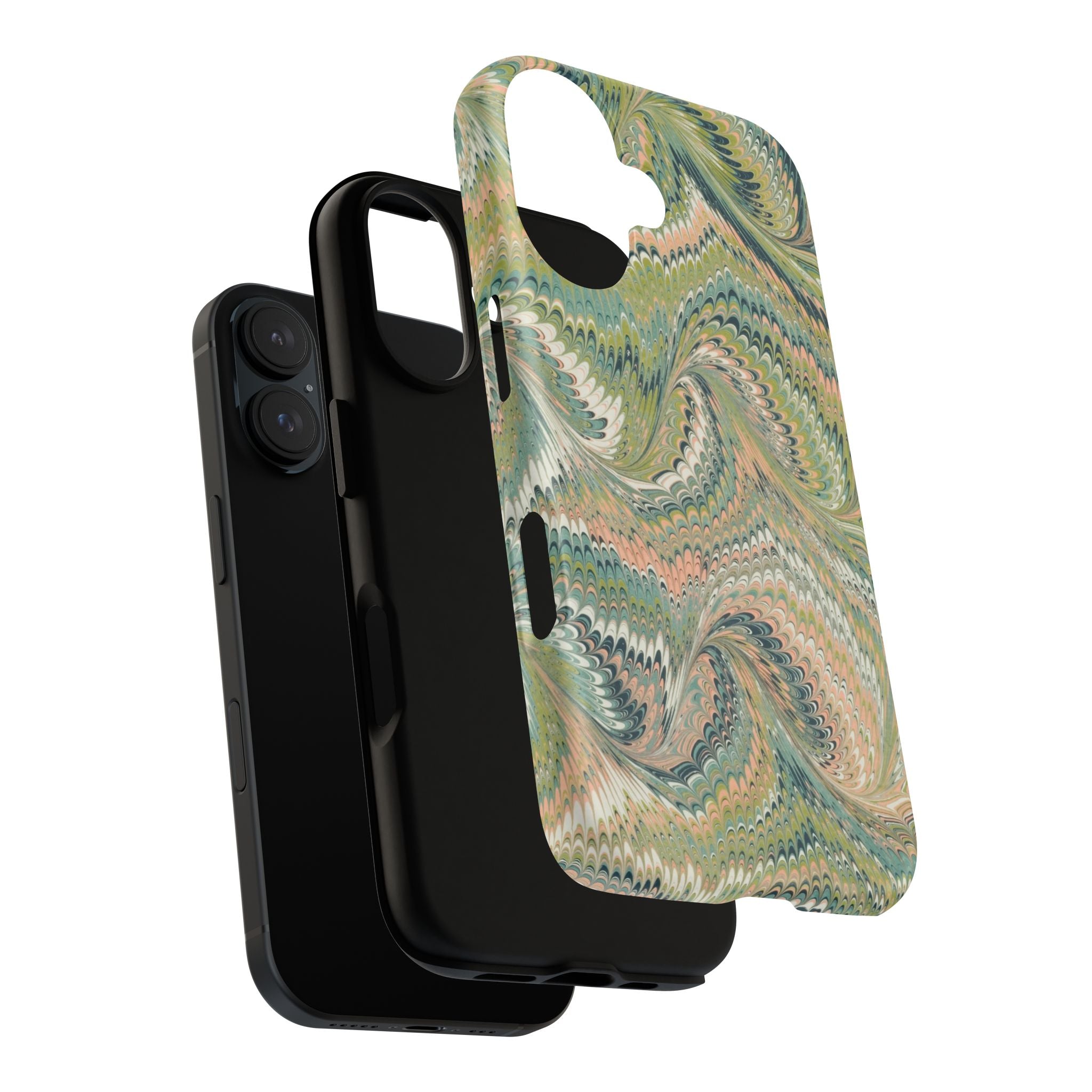 Florentine Marble iPhone Case | Inspired by Florence | Italian Marbled Paper Technique | Artisanal Green Swirl | Dual-Layer Protective Case | Matte or Glossy