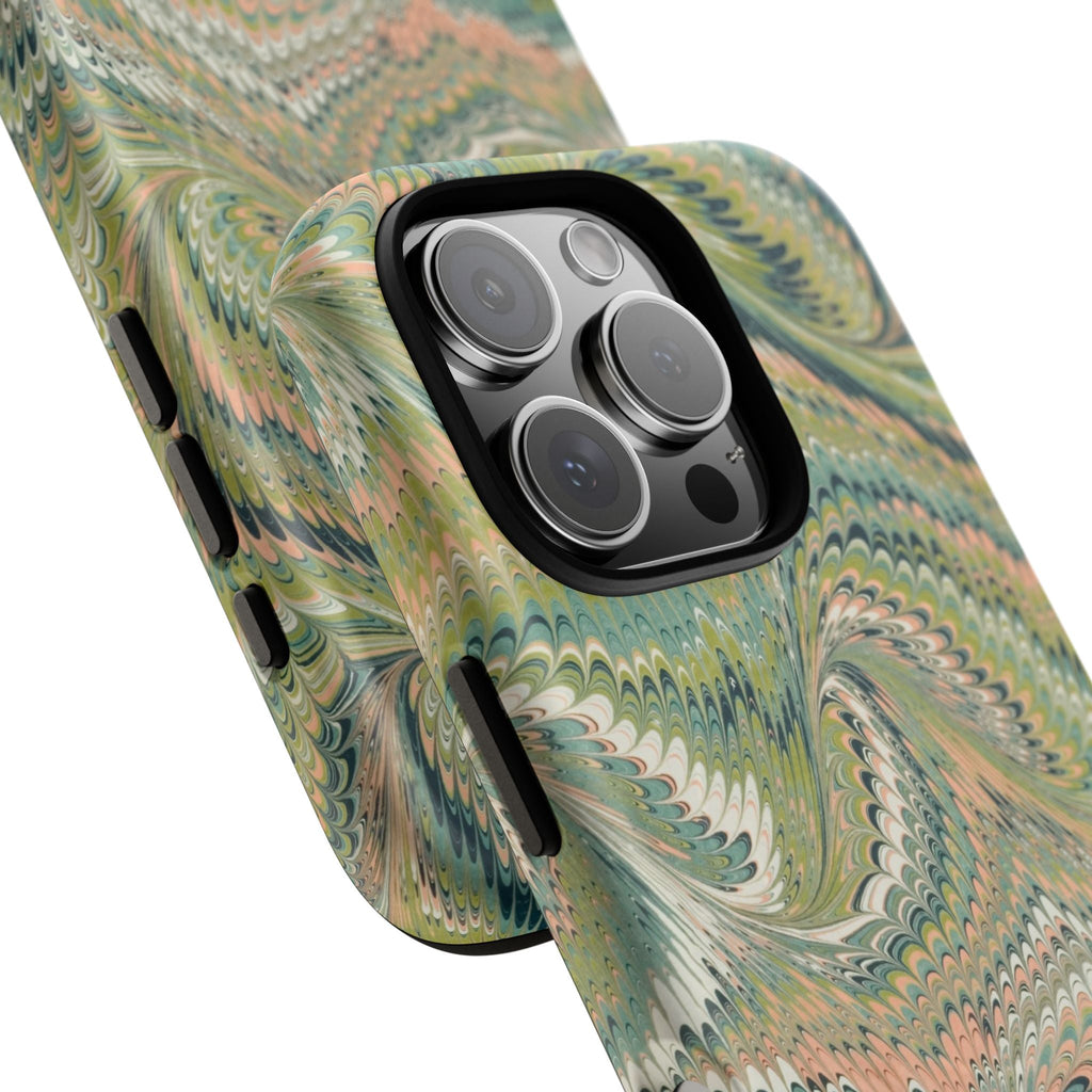 Florentine Marble iPhone Case | Inspired by Florence | Italian Marbled Paper Technique | Artisanal Green Swirl | Dual-Layer Protective Case | Matte or Glossy