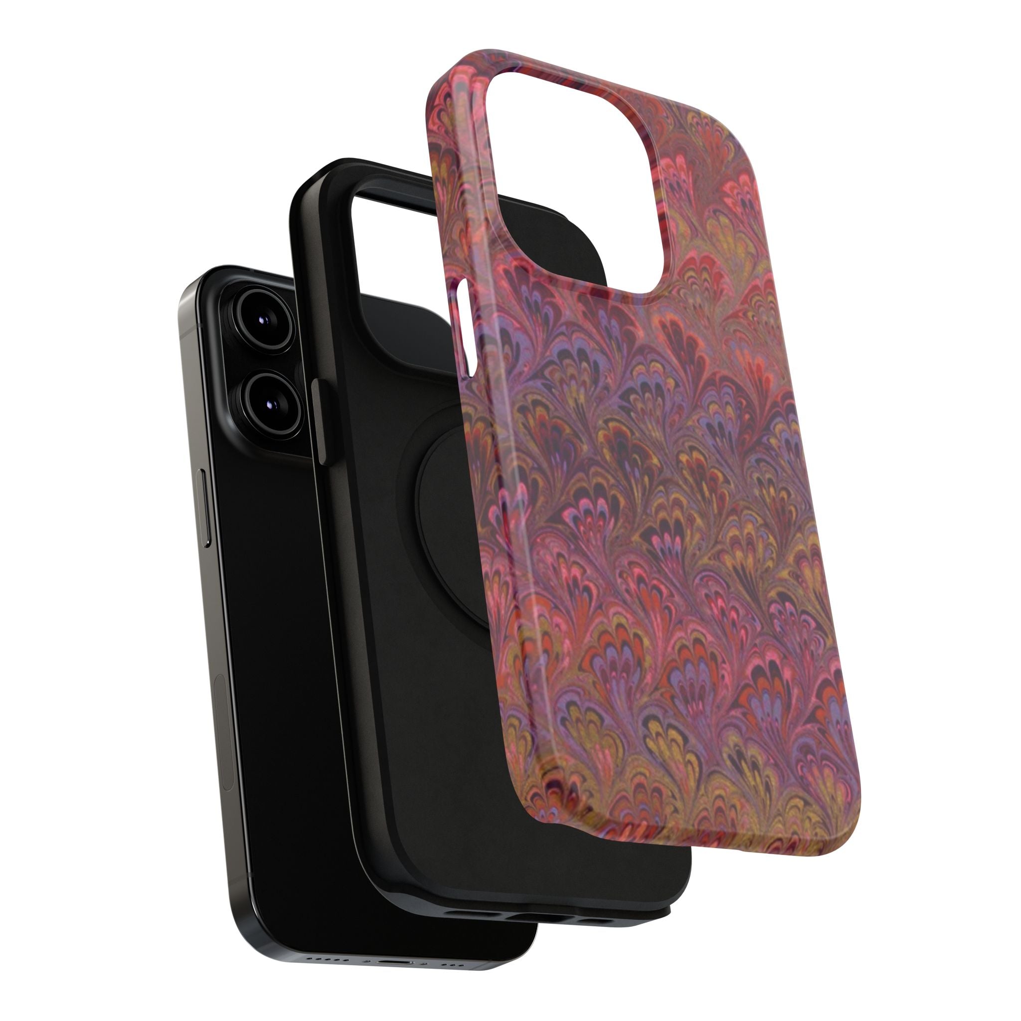 Red, Burgundy, Lavender Italian Peacock Feather Design Phone Case
