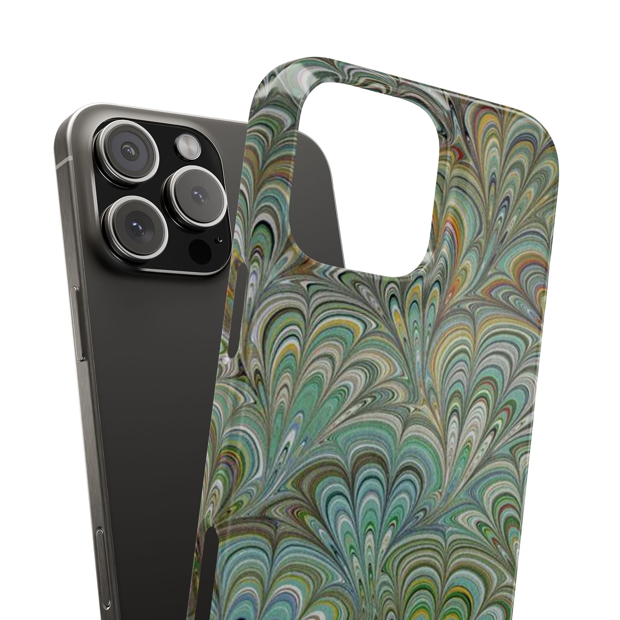 Deep Green Peacock Italian Marbled Design, Italy Feather Phone Case