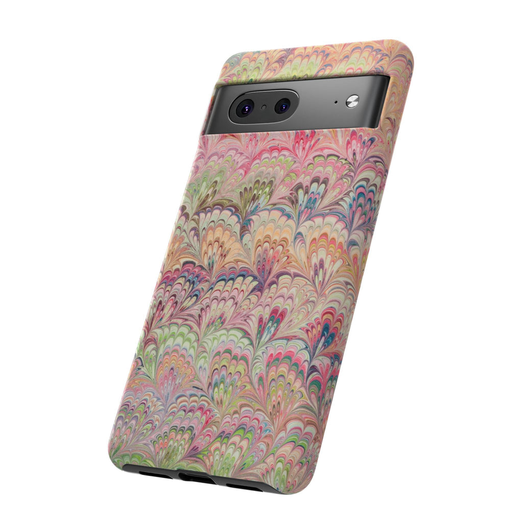 Pastel Pink + Green Feather Marbled Phone Case - Dual Layer Phone Cover