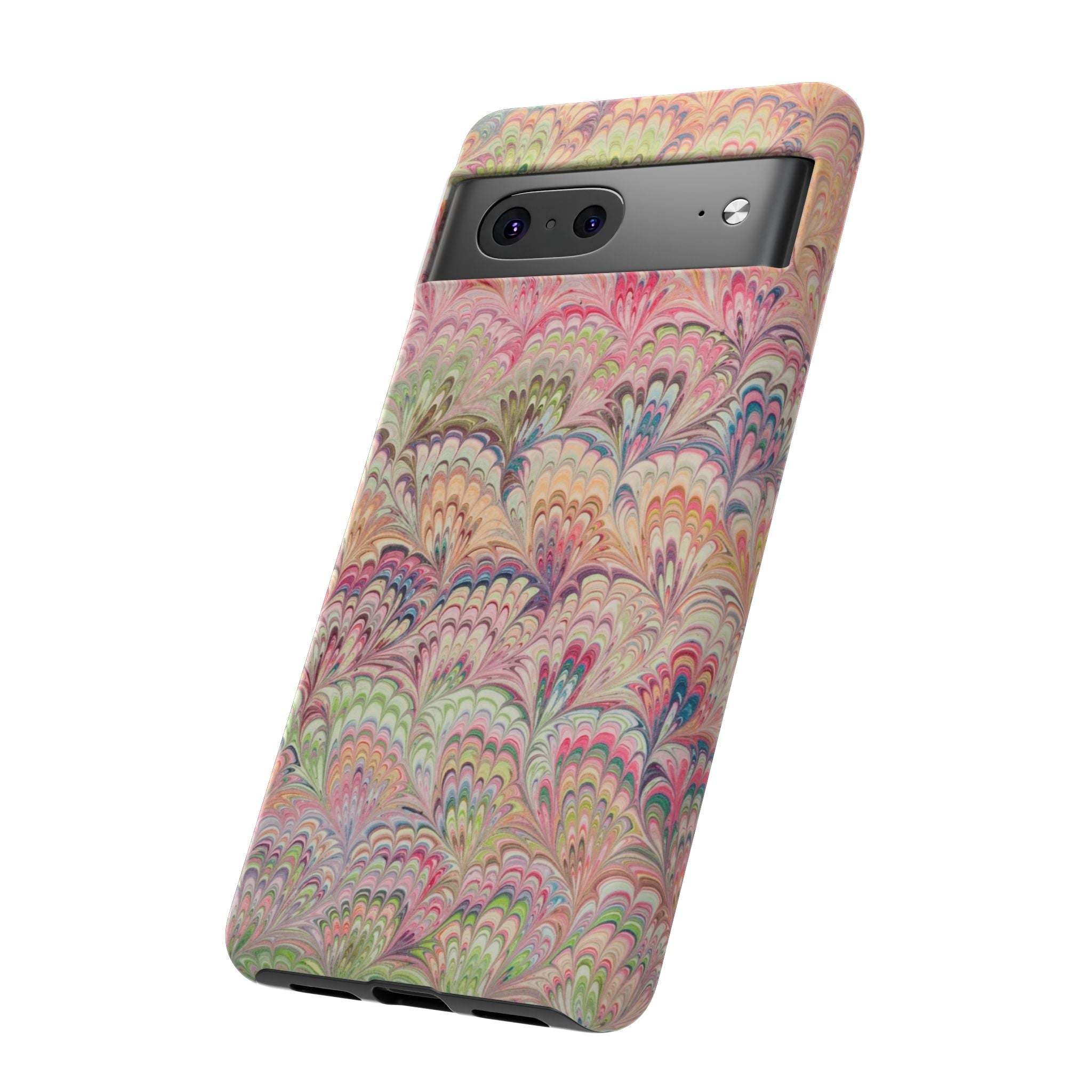 Pastel Pink + Green Feather Marbled Phone Case - Dual Layer Phone Cover