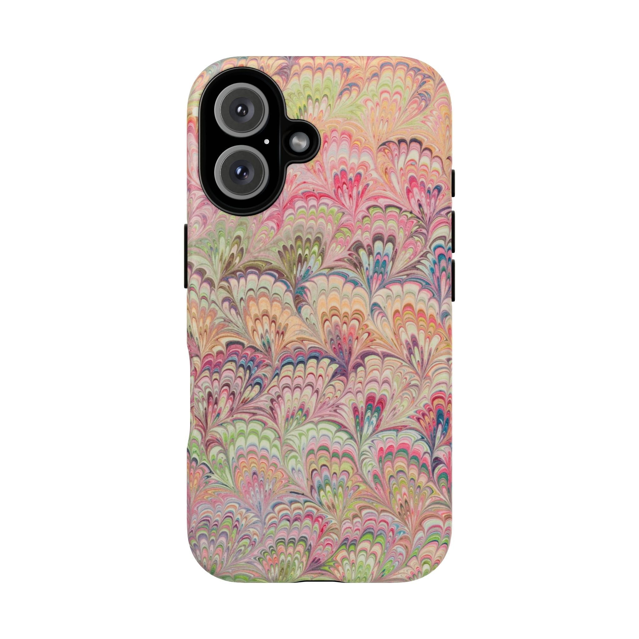 Pastel Pink + Green Feather Marbled Phone Case - Dual Layer Phone Cover