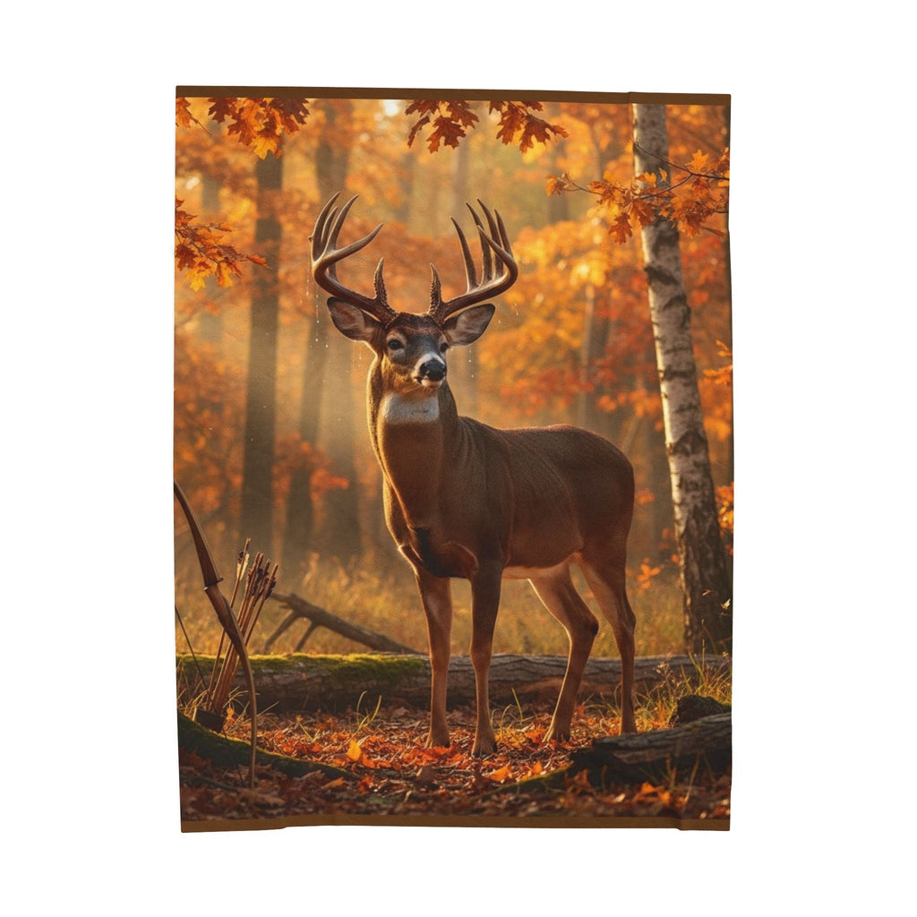 Autumn Stag Velveteen Plush Blanket - Cozy Deer Woodland Throw
