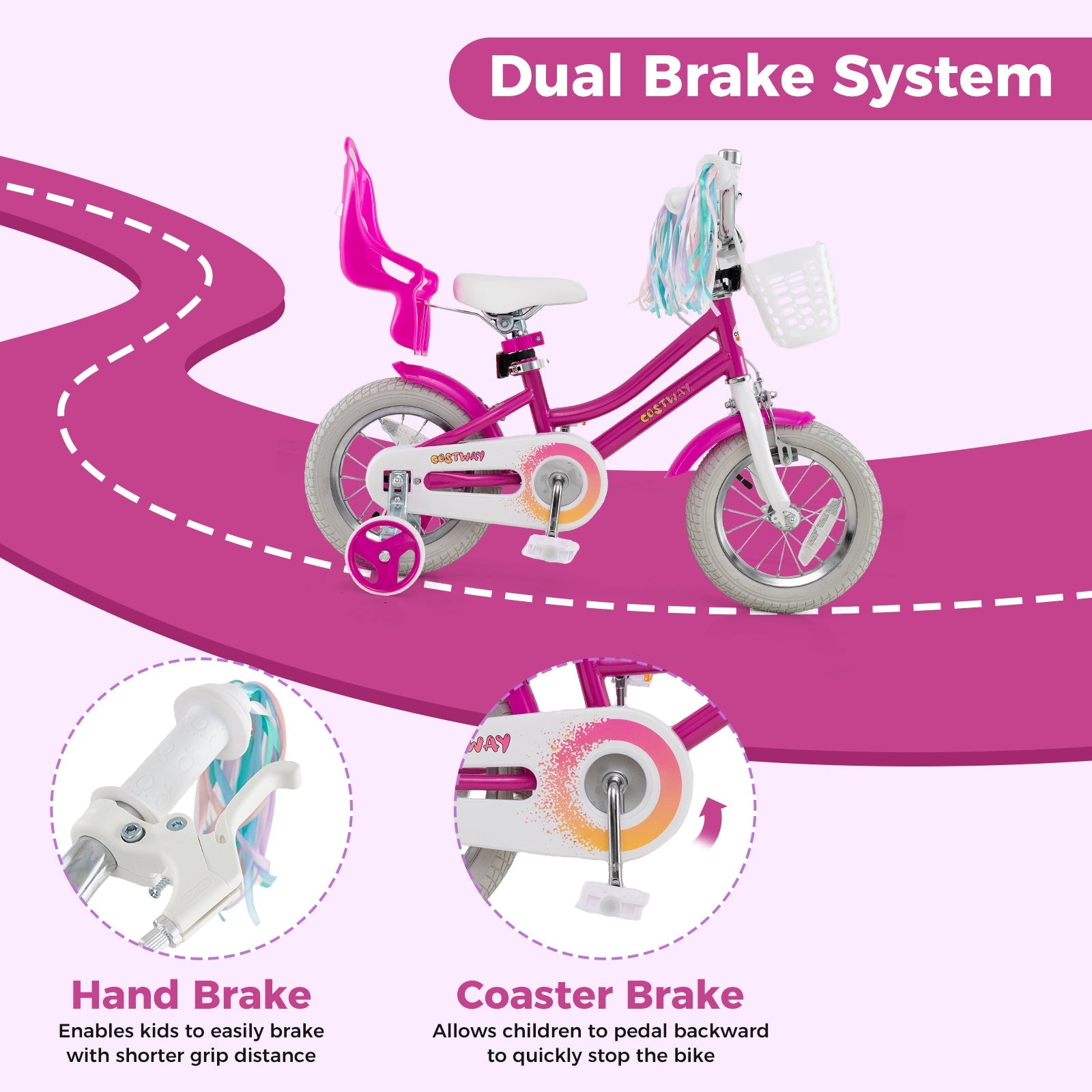 Kids Bike 12 Inch with Training Wheels and 2 Brake System for 3-4 Years Old