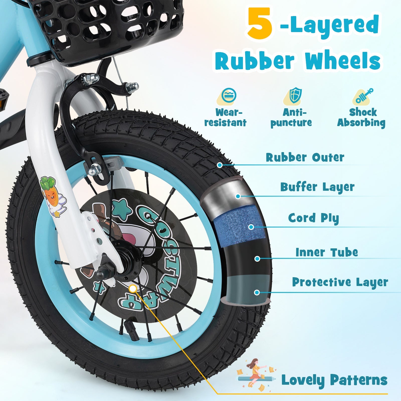 12 Inch Kids Bike with Adjustable Handlebar and Saddle for 3-4 Years Old-12 inches