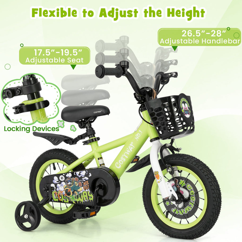 12 Inch Kids Bike Adjustable with Detachable Training Wheels for 3-4 Years Old-12 inches