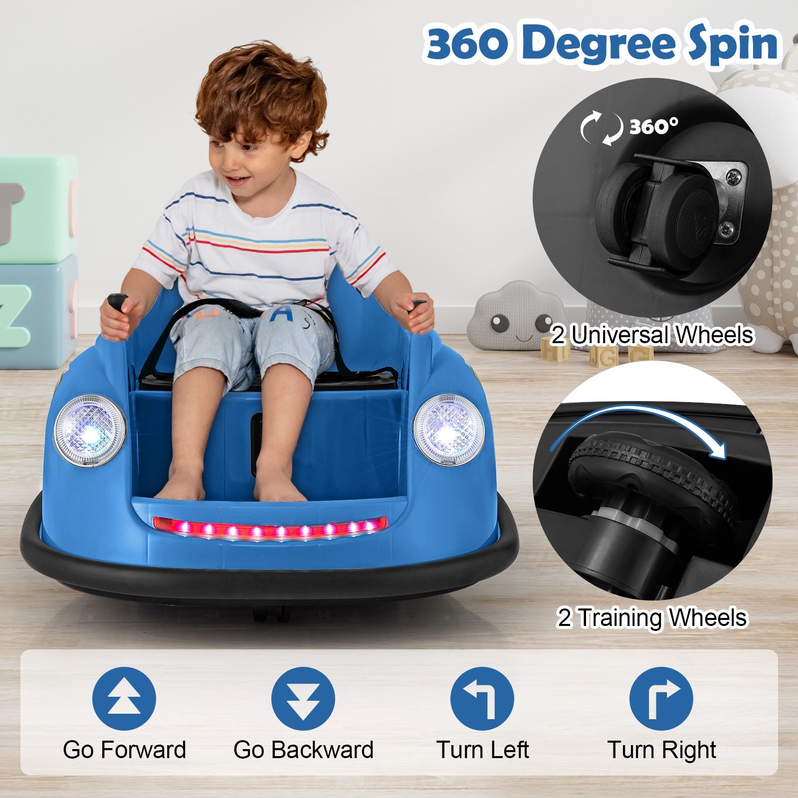 12V Electric Kids Ride on Bumper Car Battery Powered Bumping Car with Remote Control-Navy
