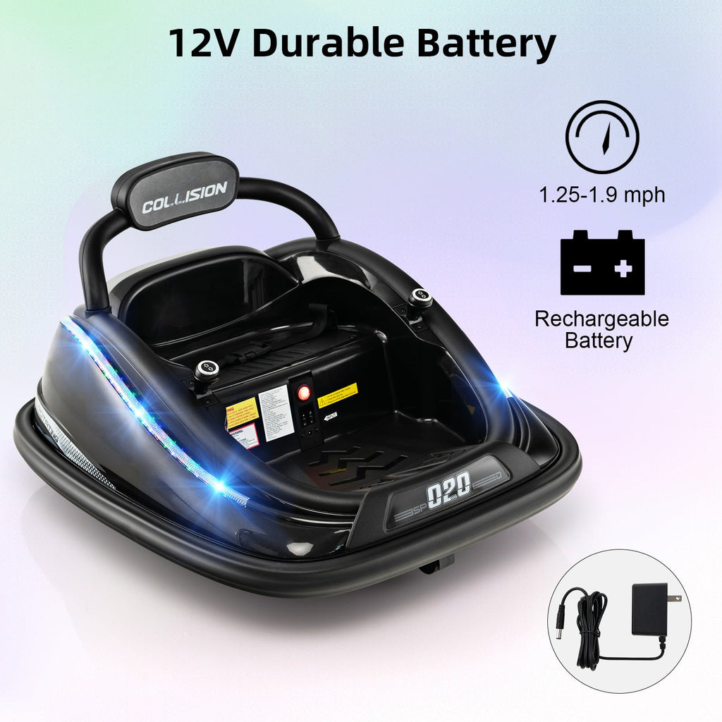 12V Kids Bumper Car Ride on Toy with Remote Control and 360 Degree Spin Rotation-Black