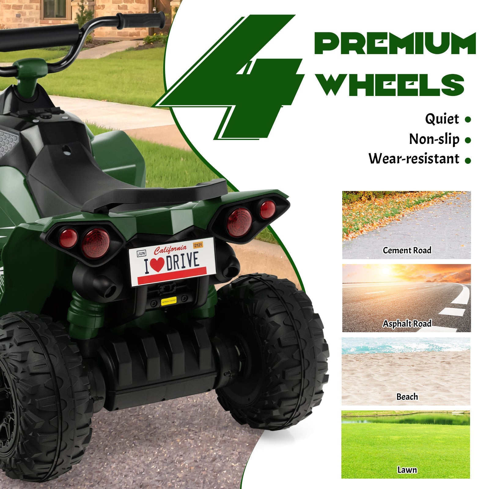 12V Kids Ride On ATV with High/Low Speed and Comfortable Seat-Army Green