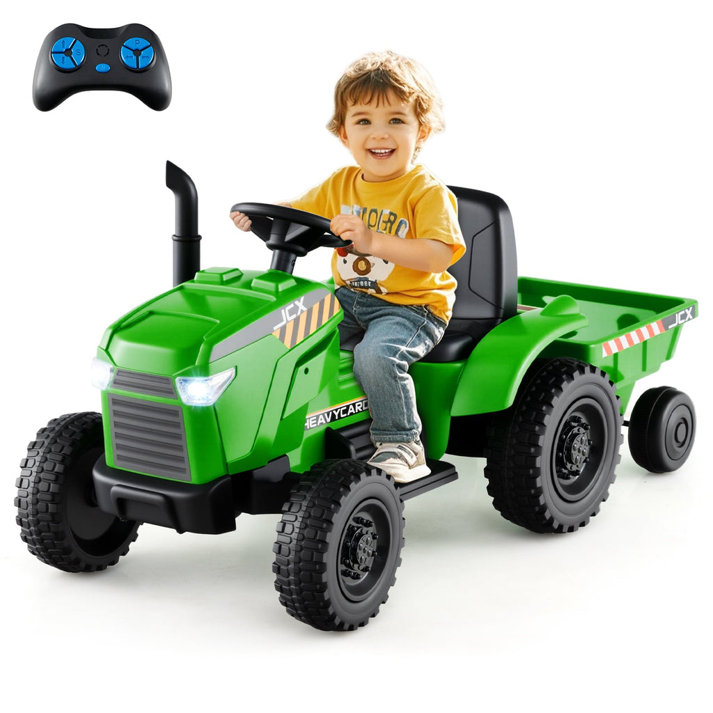 12V 2-in-1 Kids Ride On Tractor with Trailer and 3-Gear Shift-Green