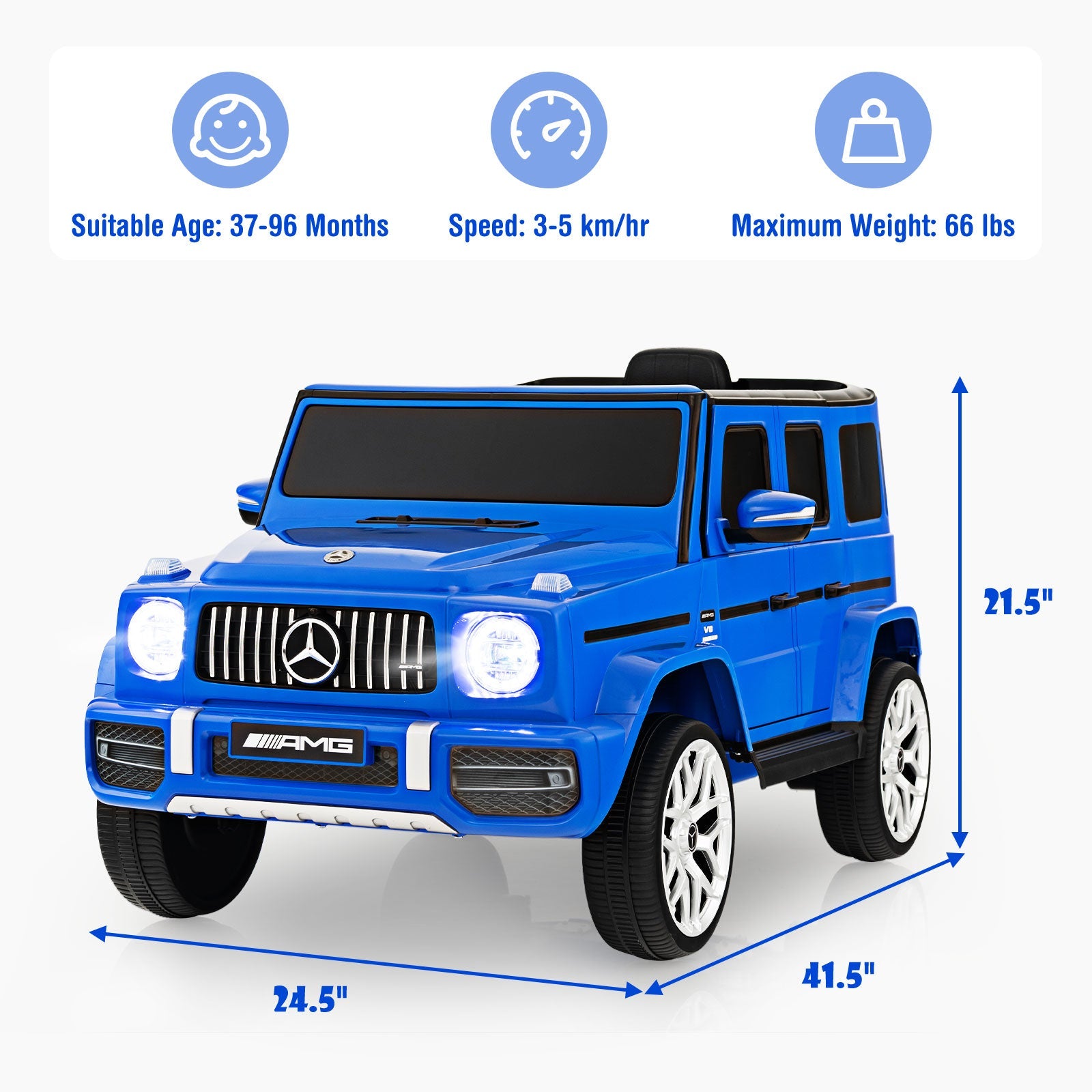12V Mercedes-Benz G63 Licensed Kids Ride On Car with Remote Control-Navy