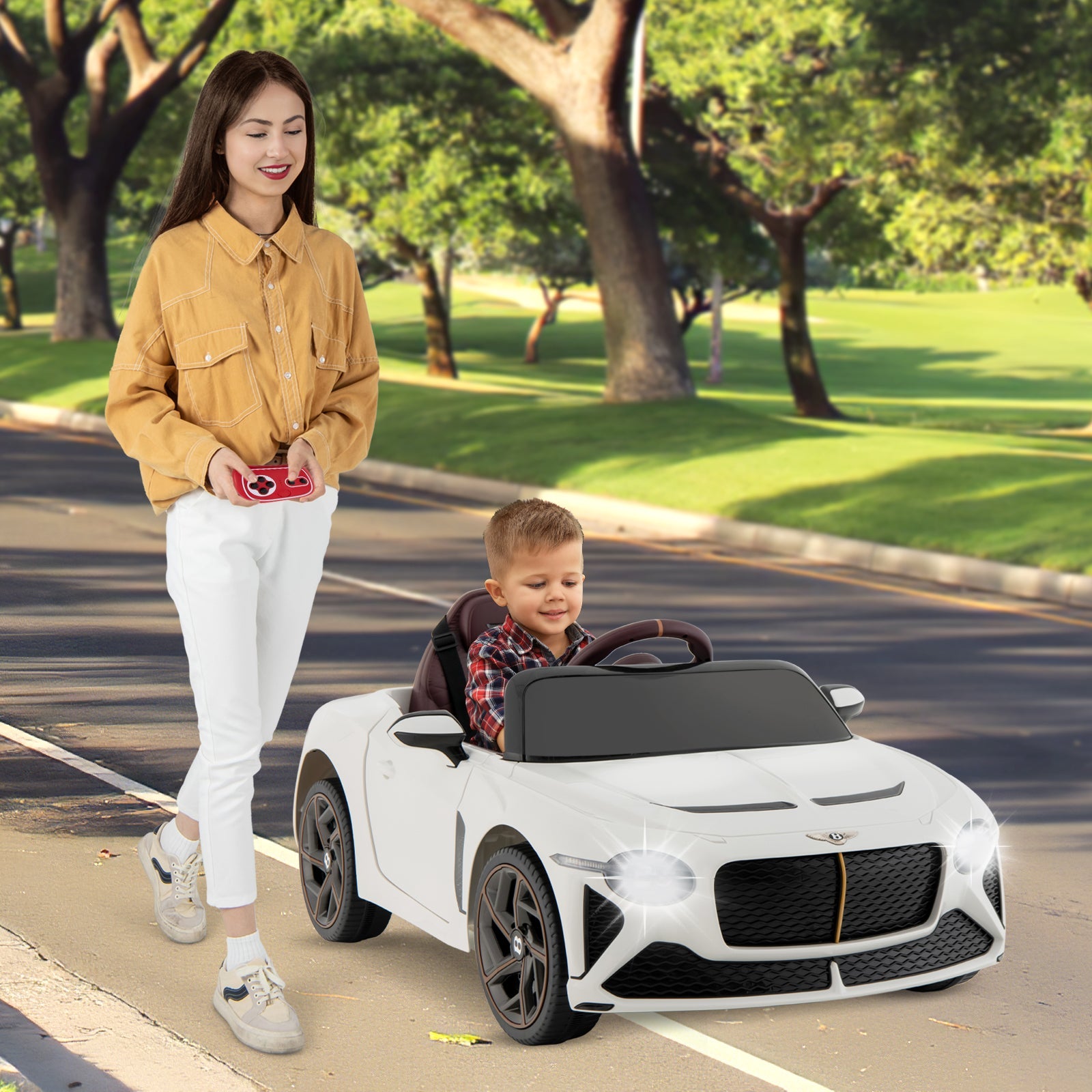 12V Powered Car Kids Ride-on Racer Car Licensed Bentley Bacalar-White