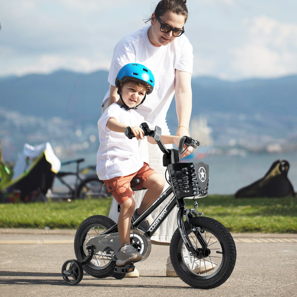 12 Inch Kids Bike with Basket and Training Wheels for Children Aged 3-5 Years Old