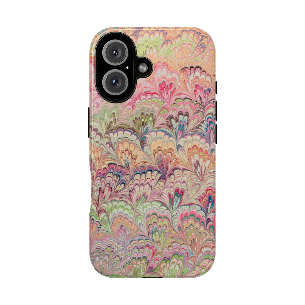 Pastel Pink + Green Feather Marbled Phone Case - Dual Layer Phone Cover