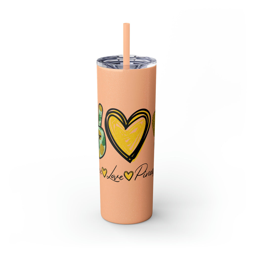 Peace, Love & Pineapple Skinny Tumbler with Straw, 20oz