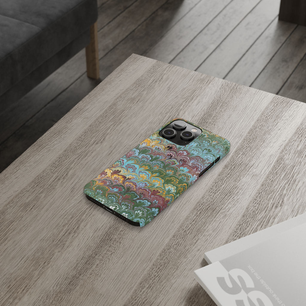 Phone Case with Design from Italy - Marbled "Peacock" Design, Green, Blue, Multi-Color Slim Phone Cases